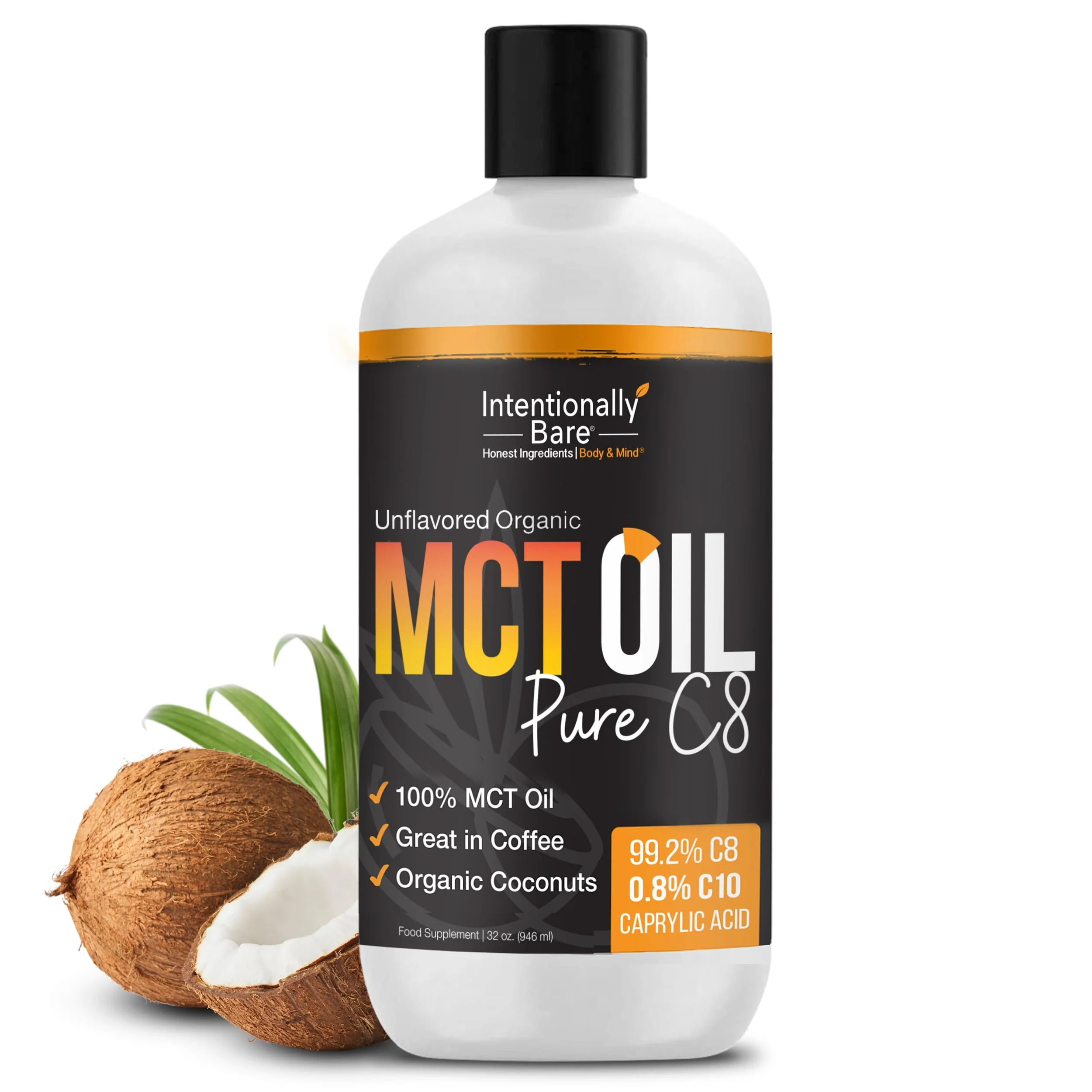 Intentionally Bare Pure C8 MCT Oil Organic – Brain Octane MCT Oil for Keto, Vegan & Paleo Diets – Unflavored 32oz - Image 11