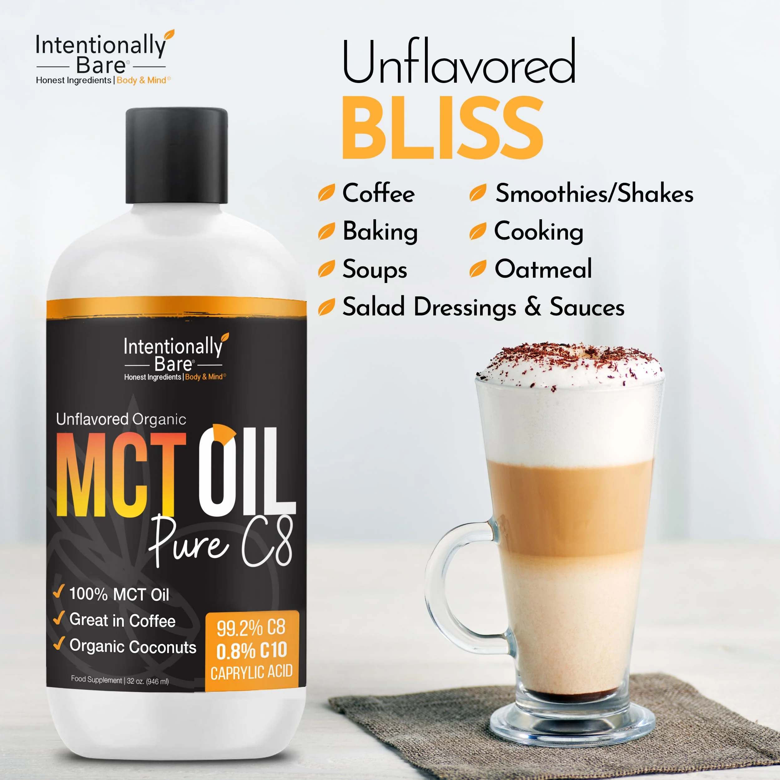 Intentionally Bare Pure C8 MCT Oil Organic – Brain Octane MCT Oil for Keto, Vegan & Paleo Diets – Unflavored 32oz - Image 13