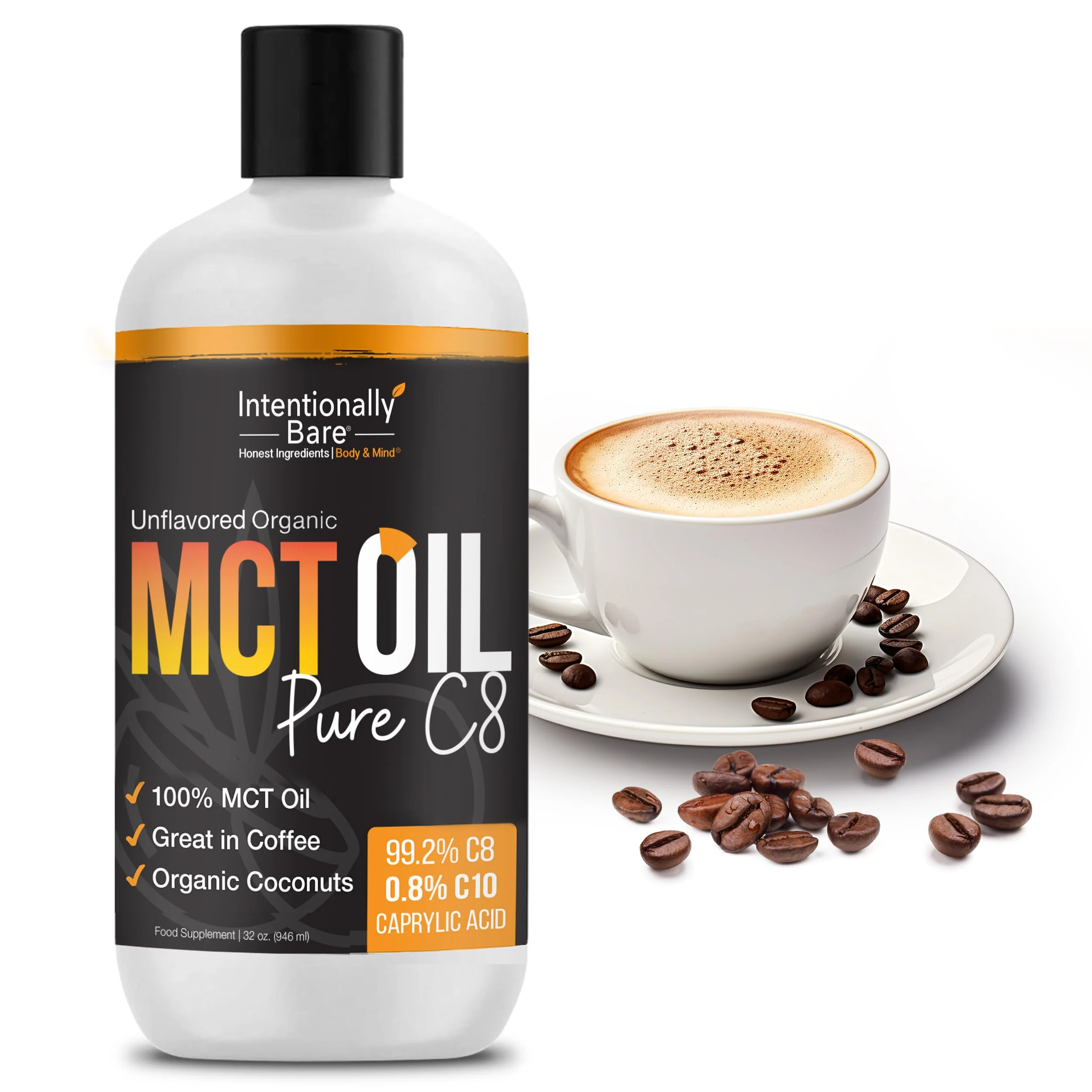 Intentionally Bare Pure C8 MCT Oil Organic – Brain Octane MCT Oil for Keto, Vegan & Paleo Diets – Unflavored 32oz - Image 17