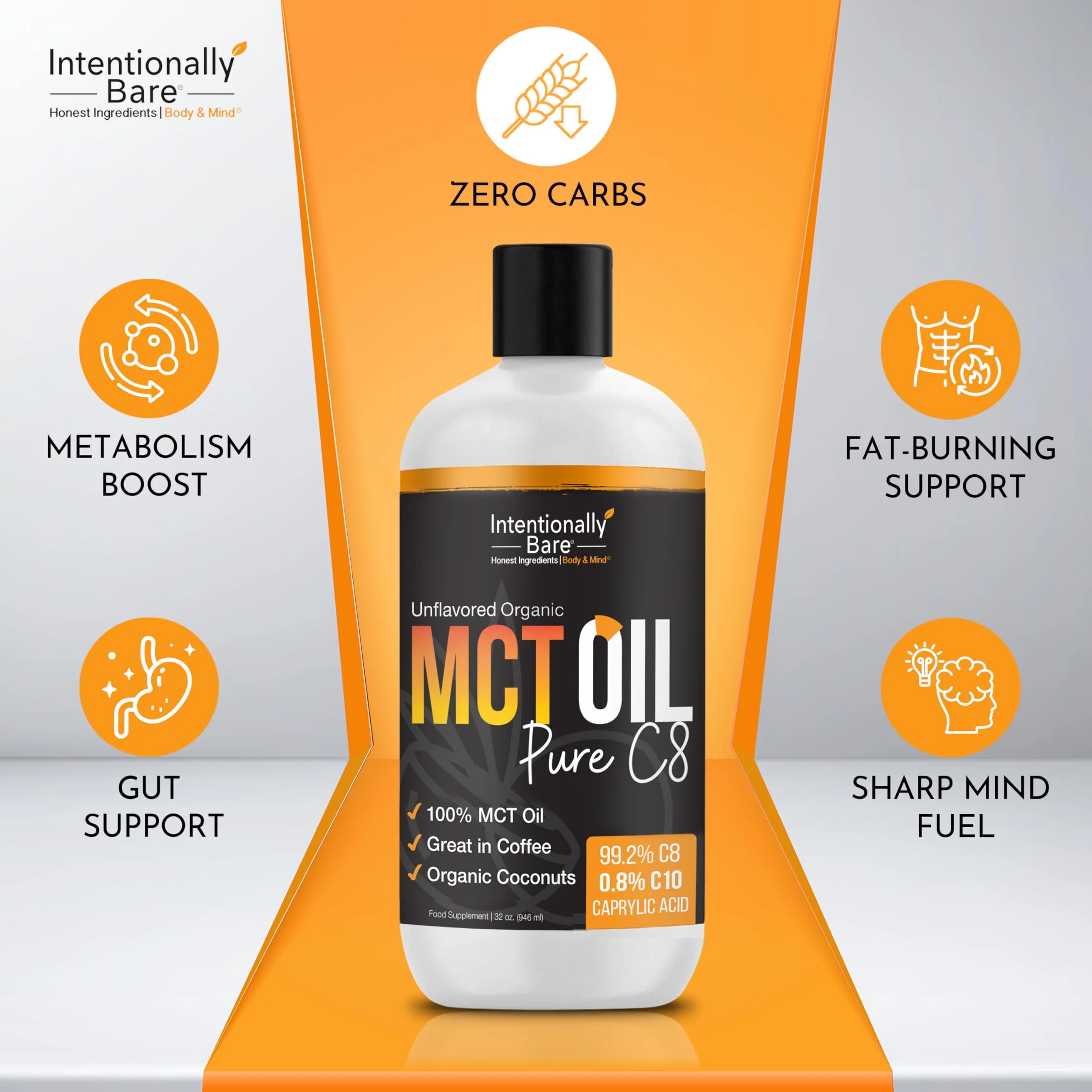 Intentionally Bare Pure C8 MCT Oil Organic – Brain Octane MCT Oil for Keto, Vegan & Paleo Diets – Unflavored 32oz - Image 19