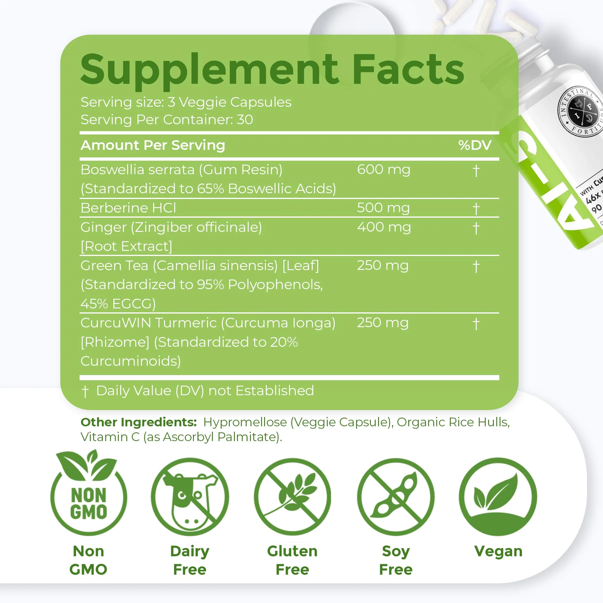 Intestinal Fortitude AI-5 Digestive Capsule with CurcuWIN, Turmeric & Ginger – Gut Support (Non-GMO, Dairy Free) - Image 9