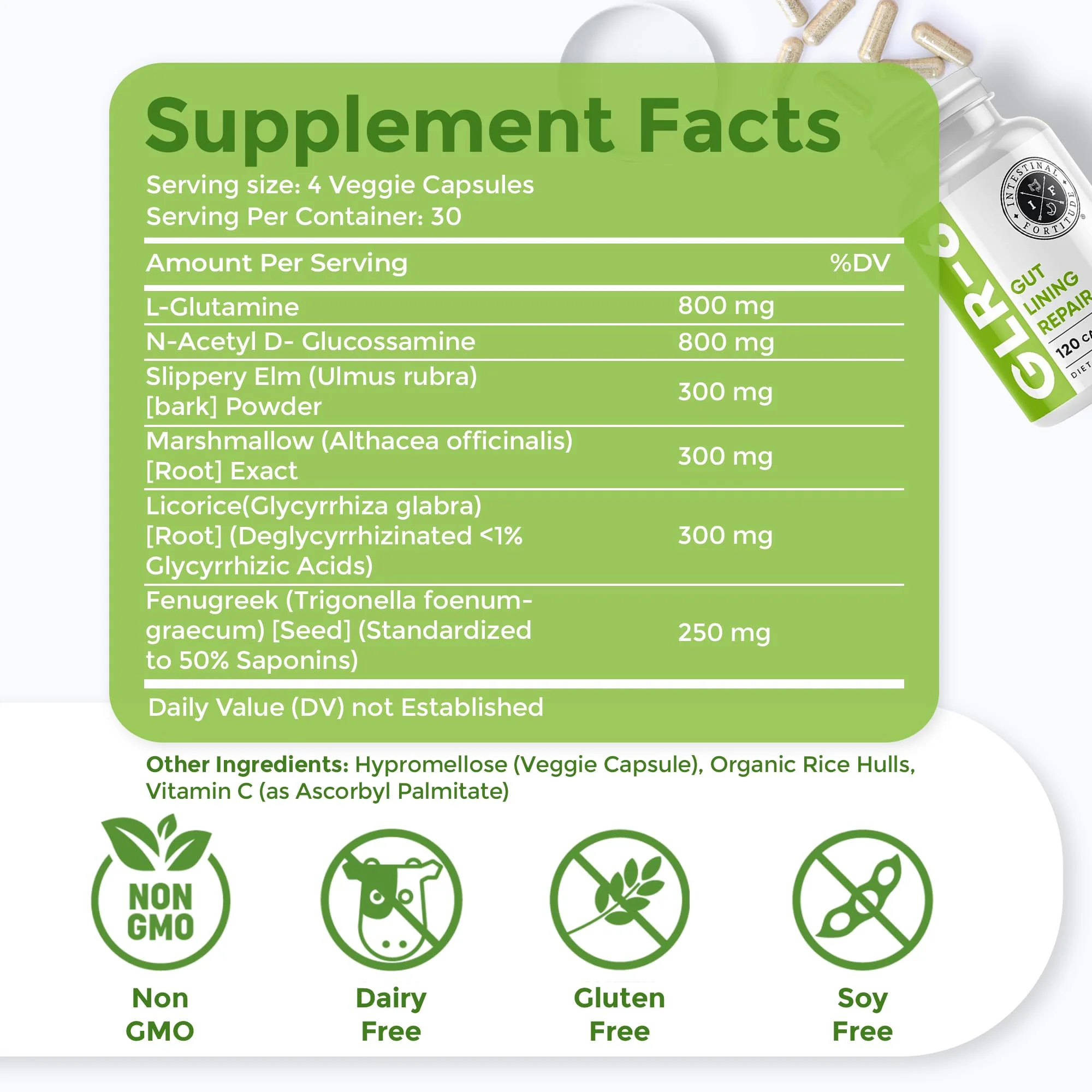 Intestinal Fortitude GLR-6 – Vegan Gut Lining Repair Supplement with L-Glutamine, Slippery Elm, Marshmallow - Image 9