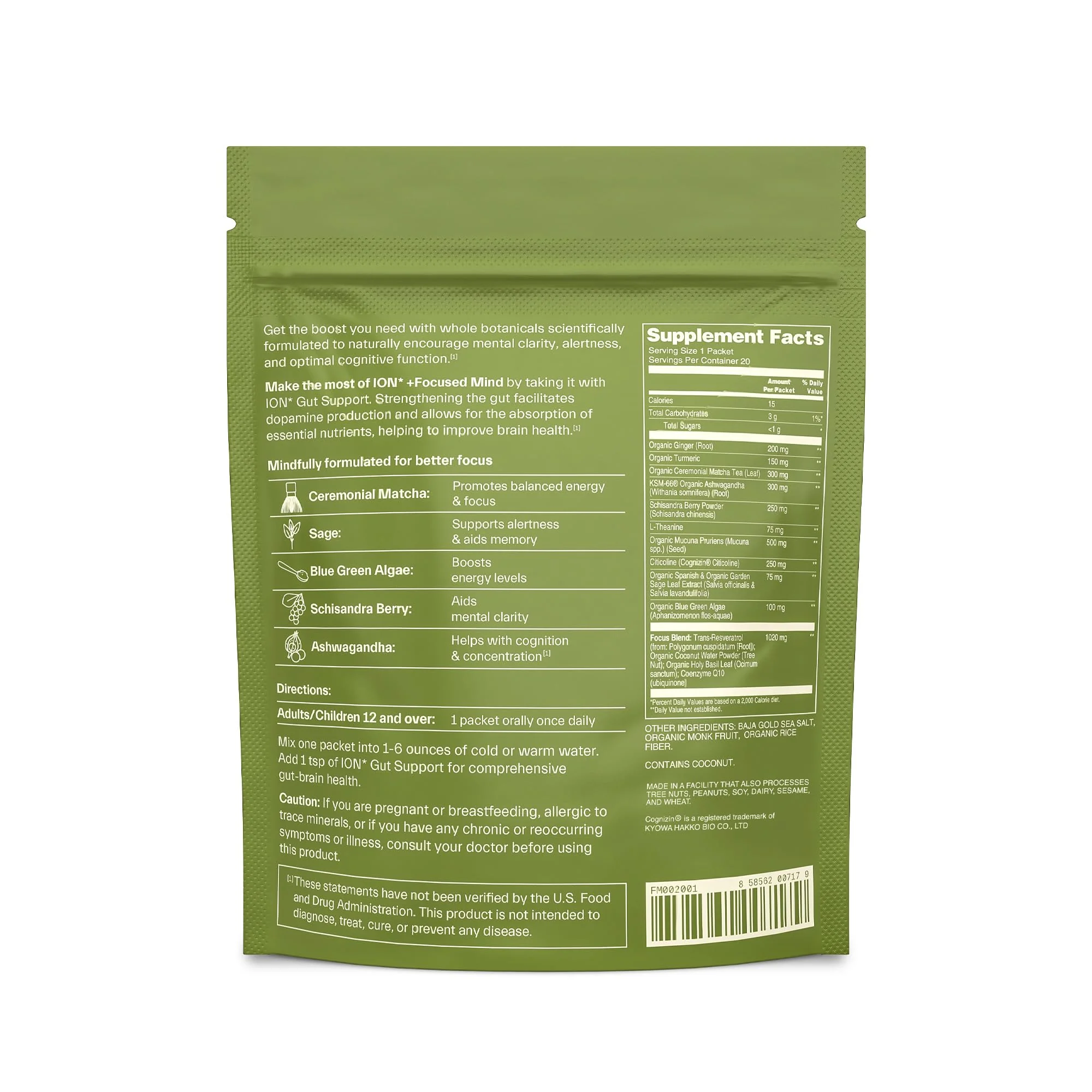 ION* Focused Mind Nootropic Drink Mix – Memory, Focus & Calm (20 Packets) - Image 2