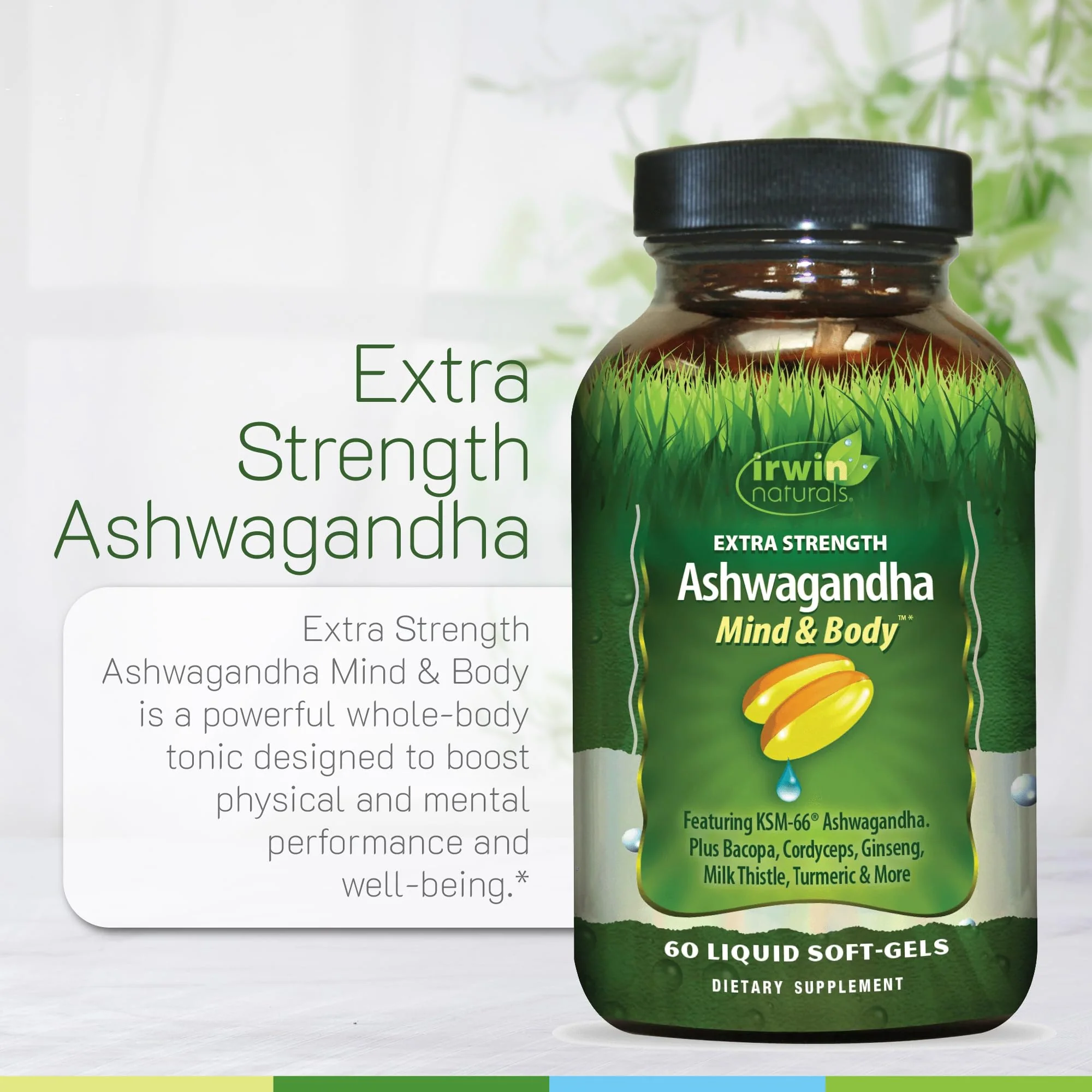Irwin Naturals Extra Strength Ashwagandha - 60 Liquid Soft-Gels | Turmeric & Milk Thistle - Image 5