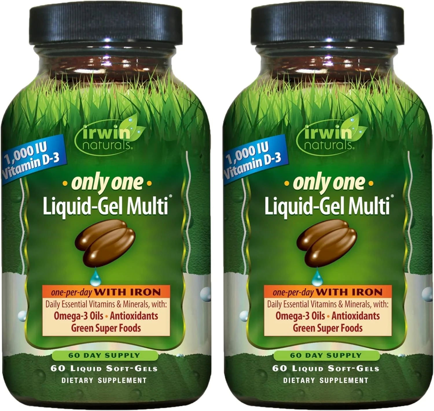 Irwin Naturals Only One Liquid-Gel Multi with Iron - Pack of 2, 120 Servings