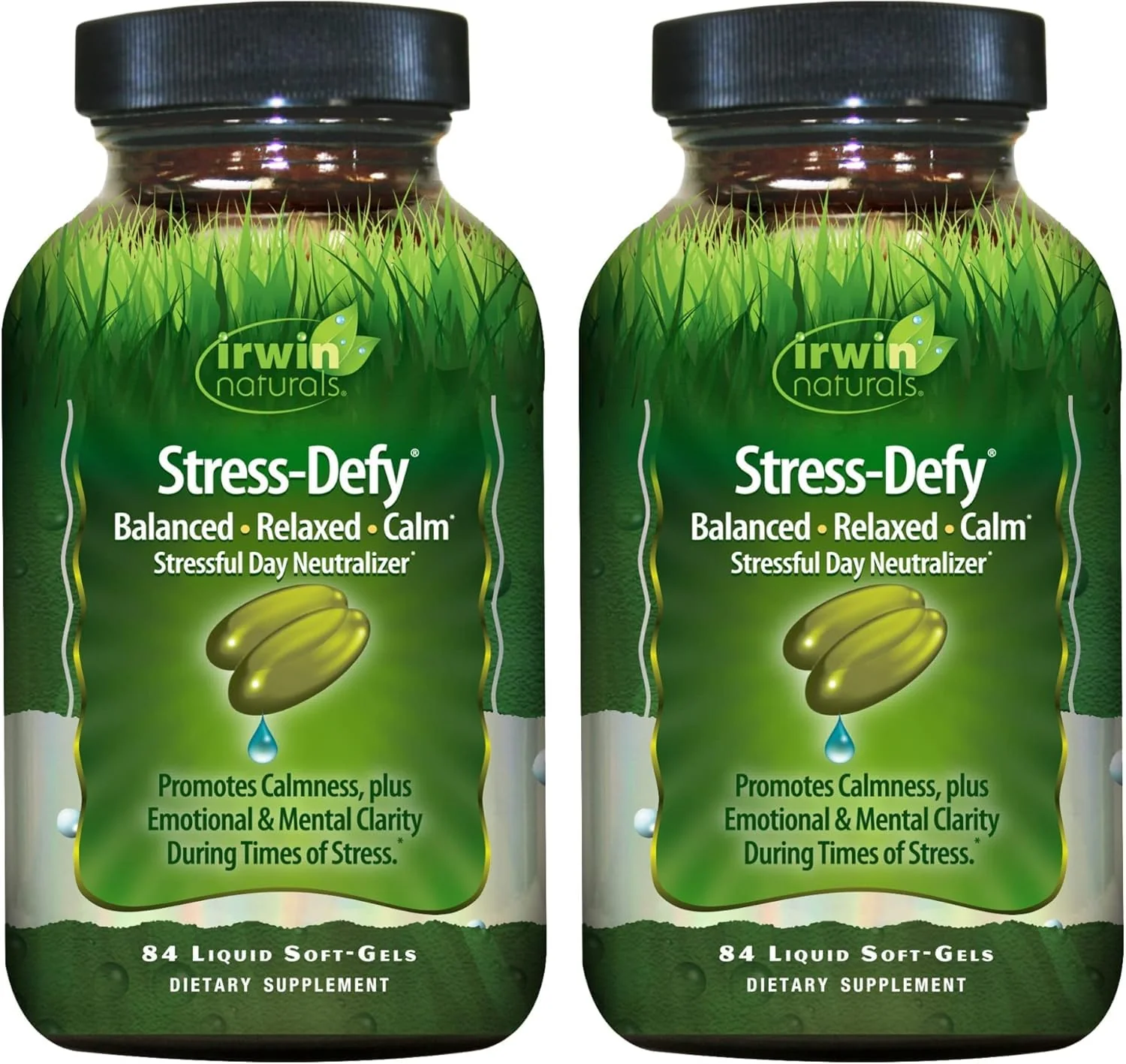 Irwin Naturals Stress-Defy 84 Liquid Soft-Gels (Pack of 2) – Calm & Relaxation