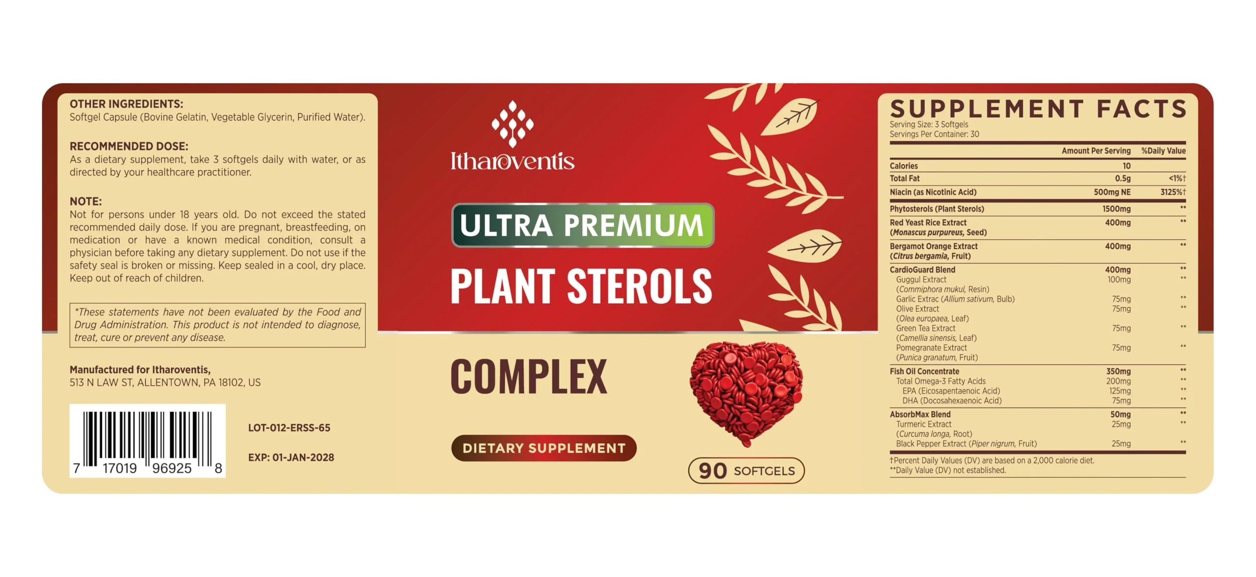 Itharoventis Cholesterol Supplements with Plant Sterols, Niacin, Red Yeast Rice, Bergamot, Omega-3 & Garlic – Advanced Absorption Formula – 180 Softgels - Image 13