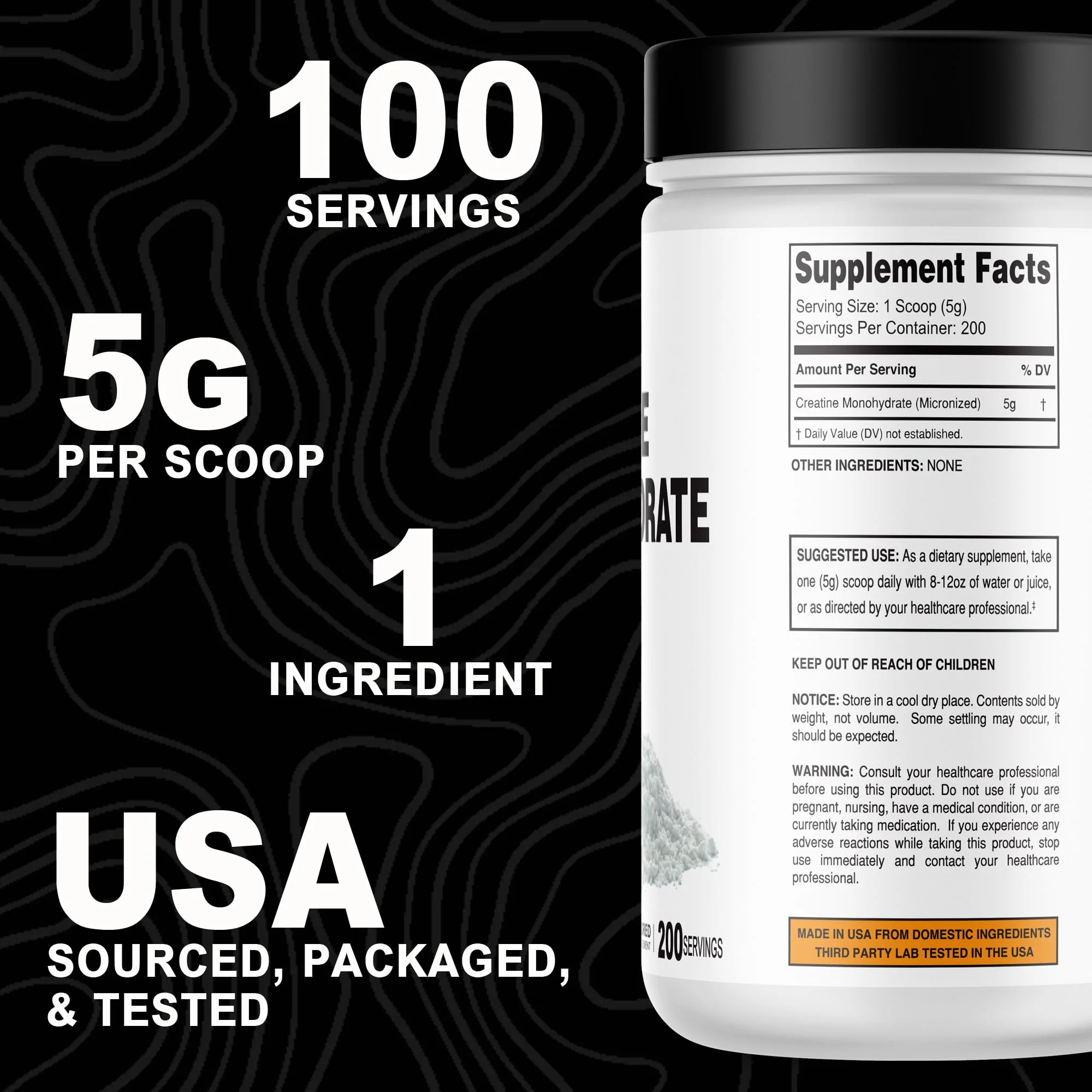 It's Just! Creatine Monohydrate Powder - 1000g (200 Servings) | Unflavored, Made in USA, 3rd-Party Lab Tested, Scoop Included - Image 4