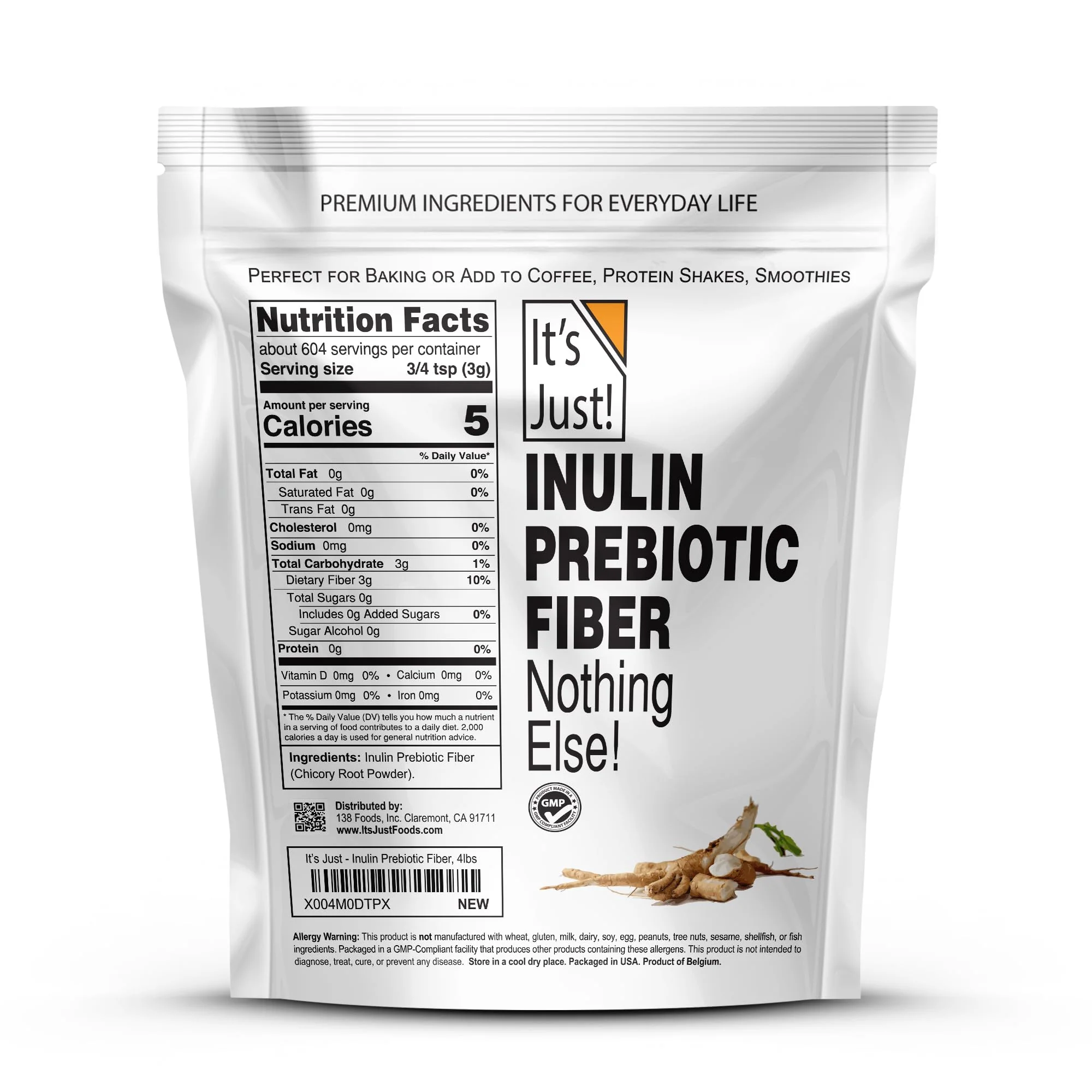 It's Just! Inulin Prebiotic Fiber Sweetener — Natural Chicory Root Powder, 4 lb (Belgium Product) - Image 2