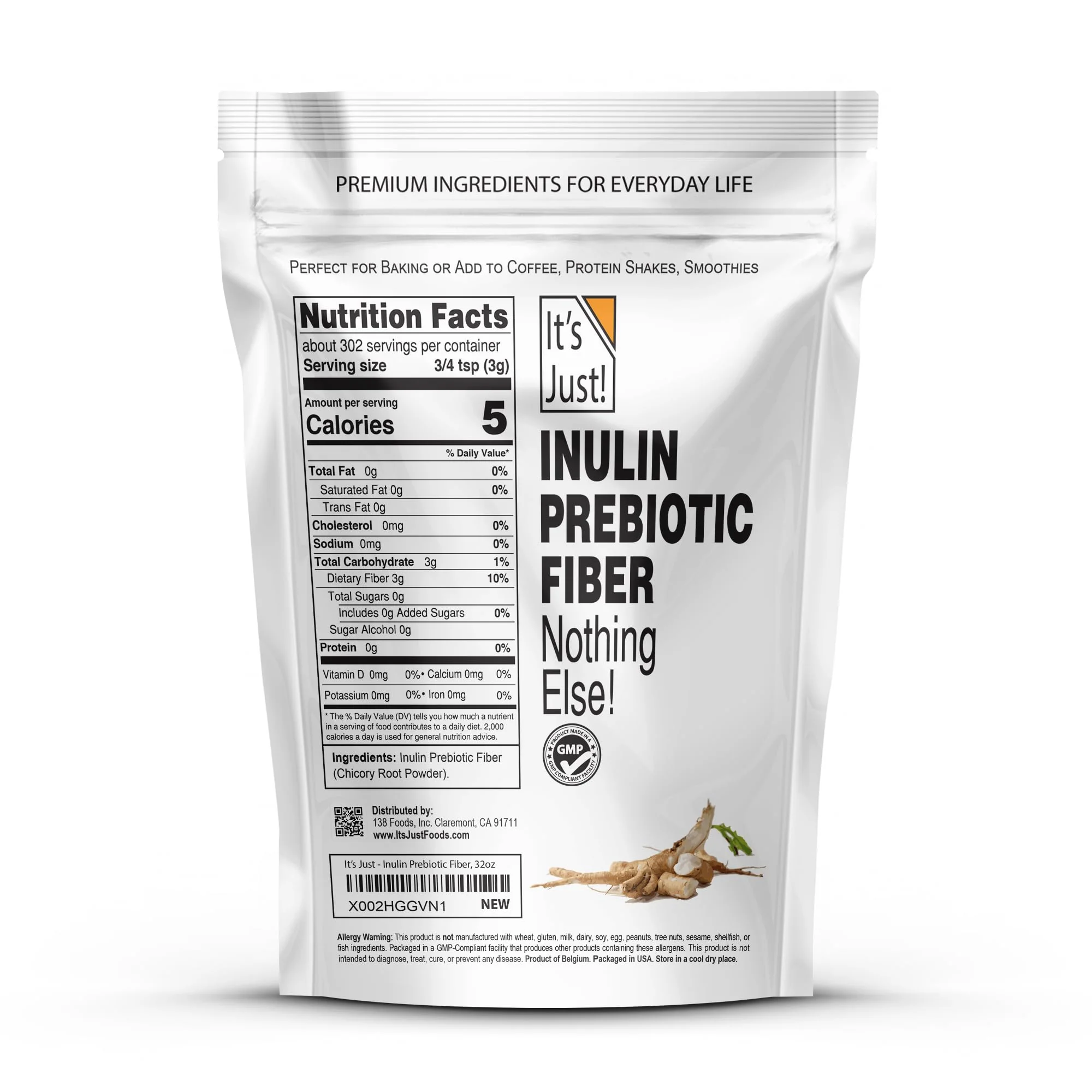 It's Just! Inulin Prebiotic Fiber – Water-Soluble Chicory Root Powder for Gut Health - Image 2