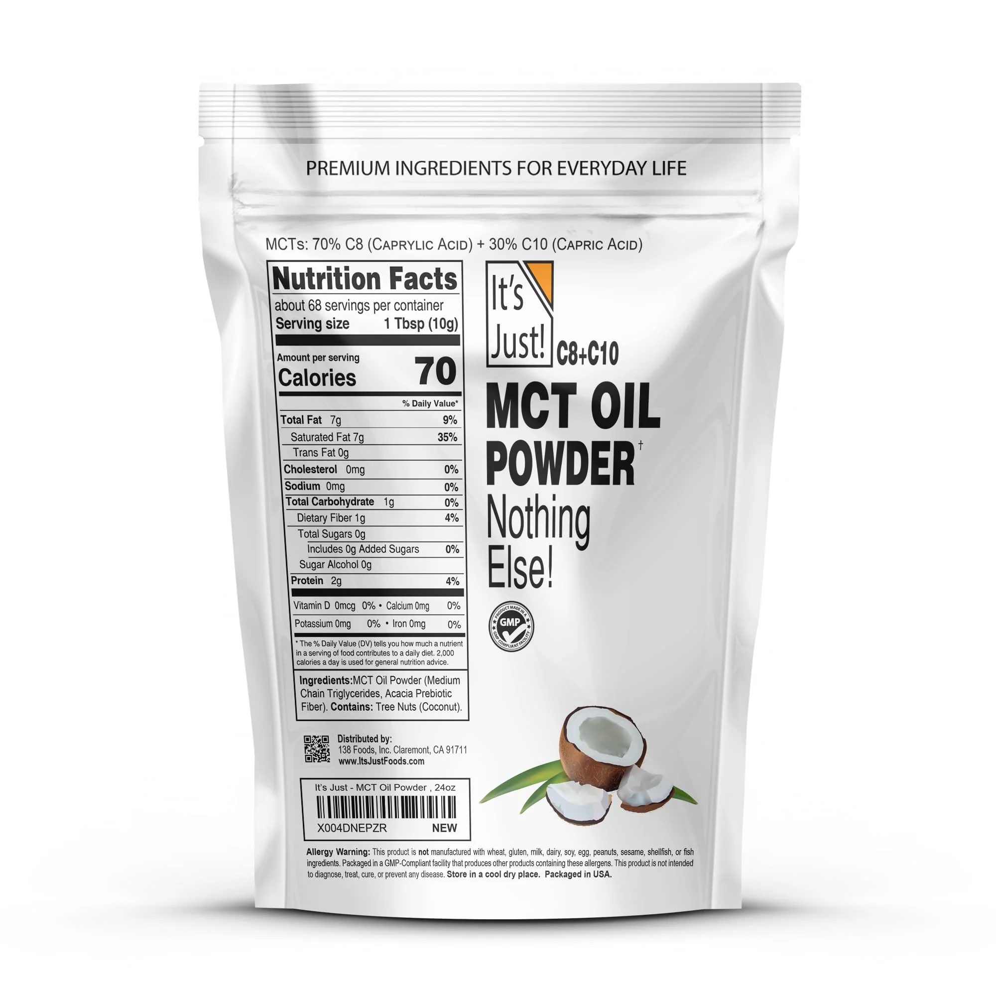 It's Just MCT Oil Powder with Prebiotic Fiber — 1.5lb, 70% C8 / 30% C10, Fast Fuel for Body & Brain, Keto Coffee Creamer, Non-GMO, Heavy Metal Tested - Image 2