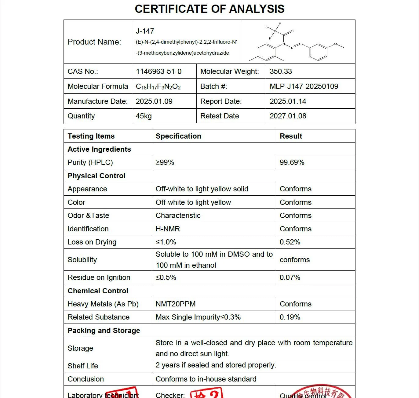 J-147 Nootropic – CAS 1146963-51-0, 99+% Purity, 5 g with 100 mg Scoop - Image 2