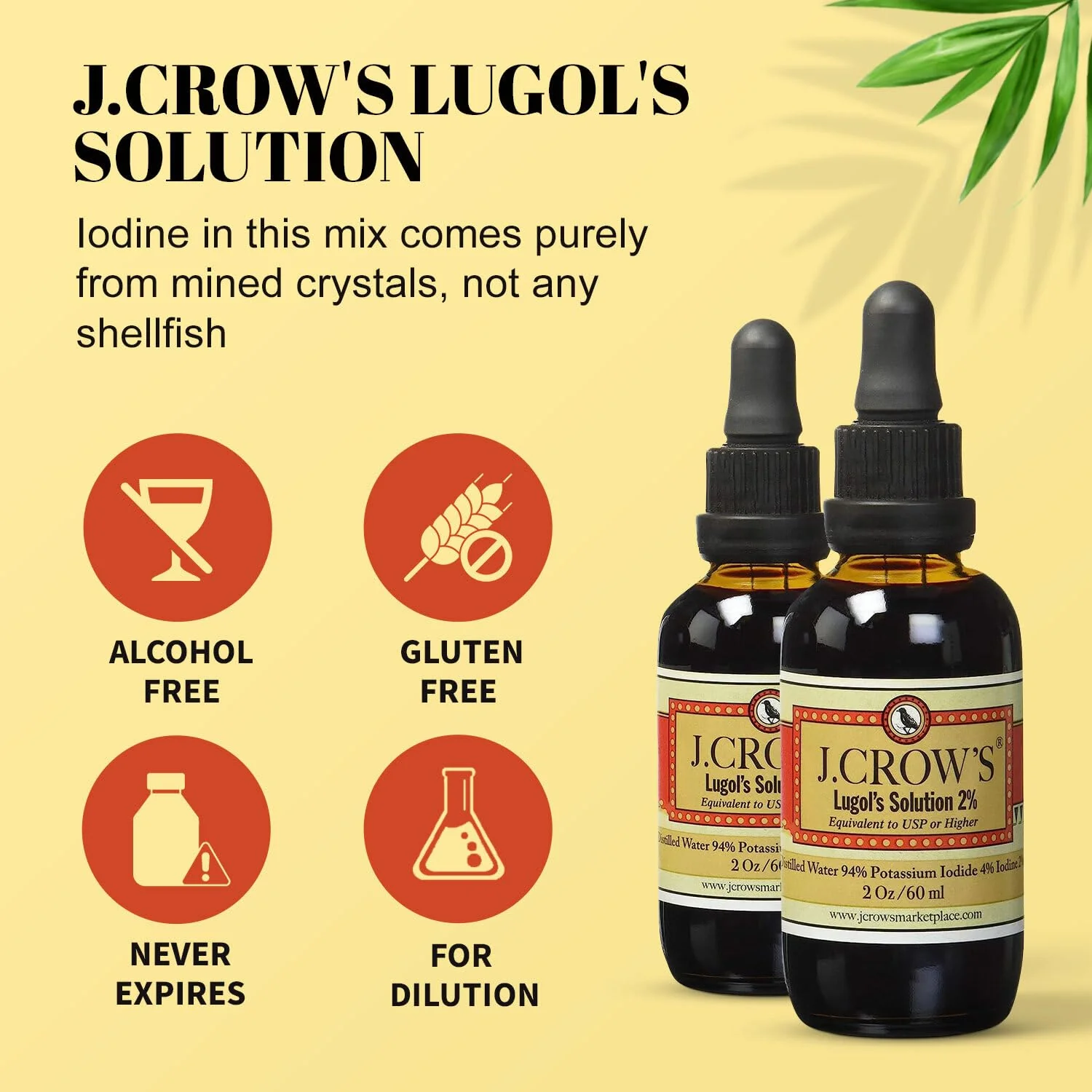 J.CROW'S Lugol's 2% Iodine Solution – 2 oz Bottle (6-Pack) – Gluten-Free, Alcohol-Free, No Expiration - Image 3