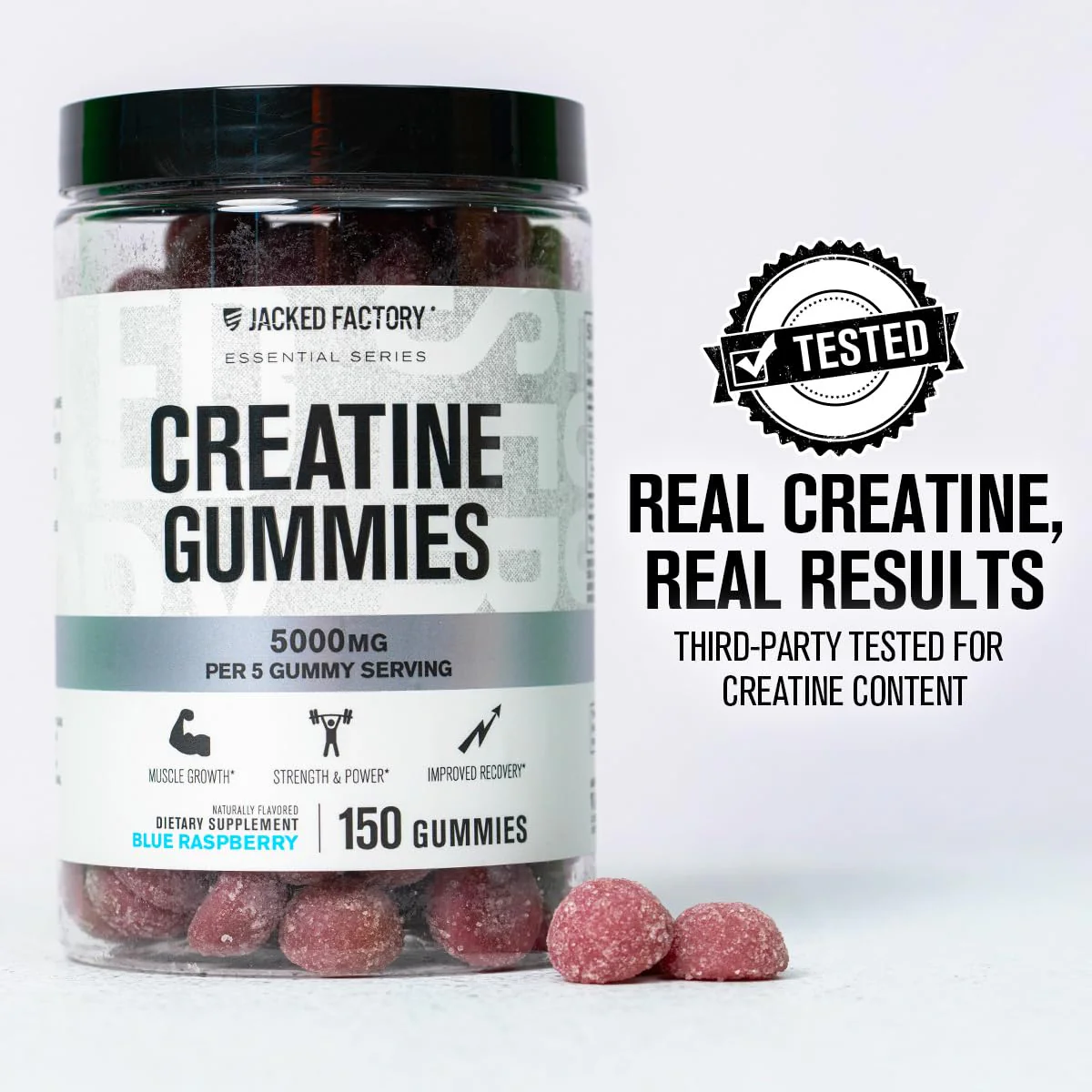 Jacked Factory Creatine Gummies – 5g Daily Dose (1g per Gummy) – Vegan, Third-Party Tested, 150 Gummies, Blue Raspberry - Image 3