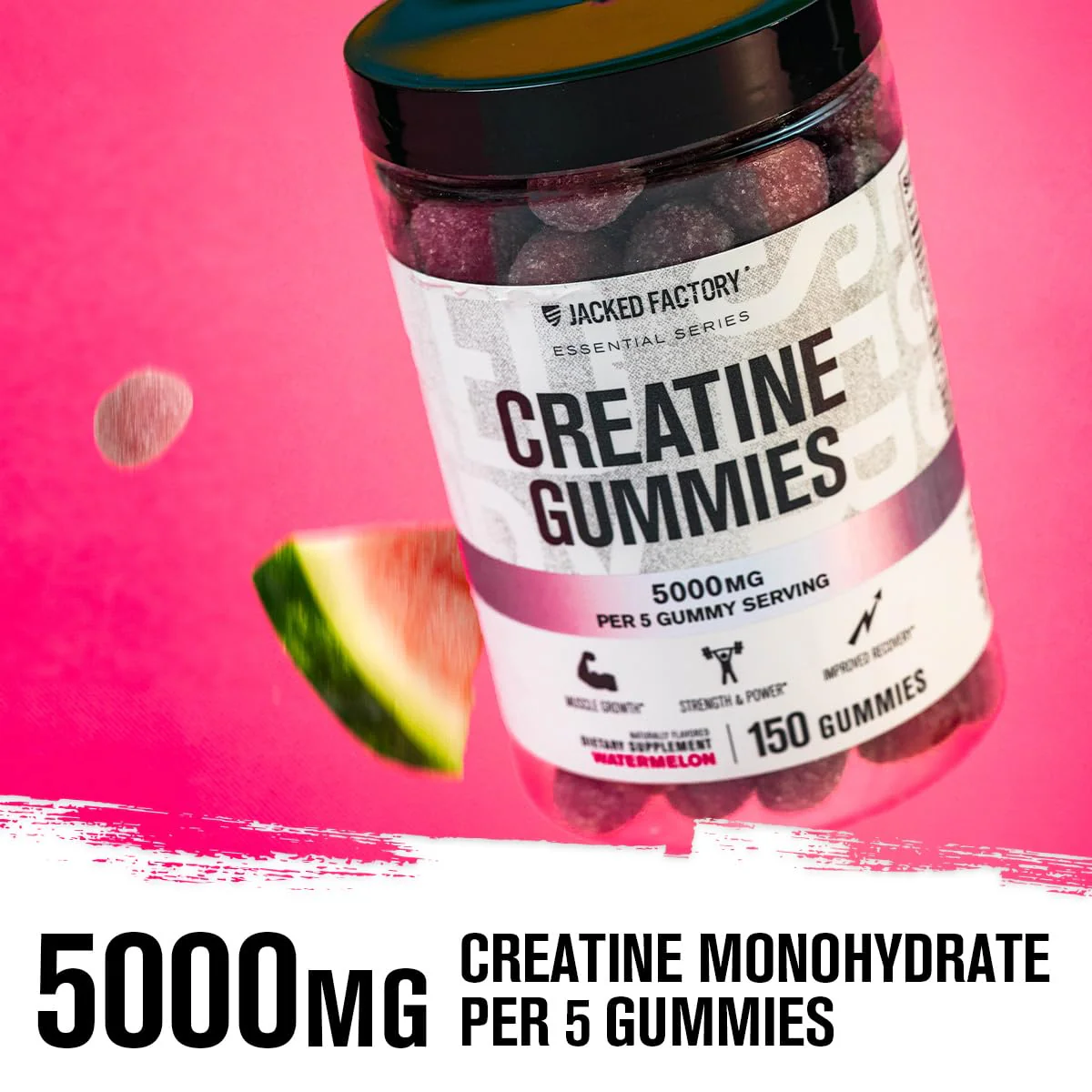 Jacked Factory Creatine Monohydrate Gummies 5g Daily Dose – 150 Watermelon Gummies | Vegan, Travel-Friendly, Third-Party Tested - Image 2