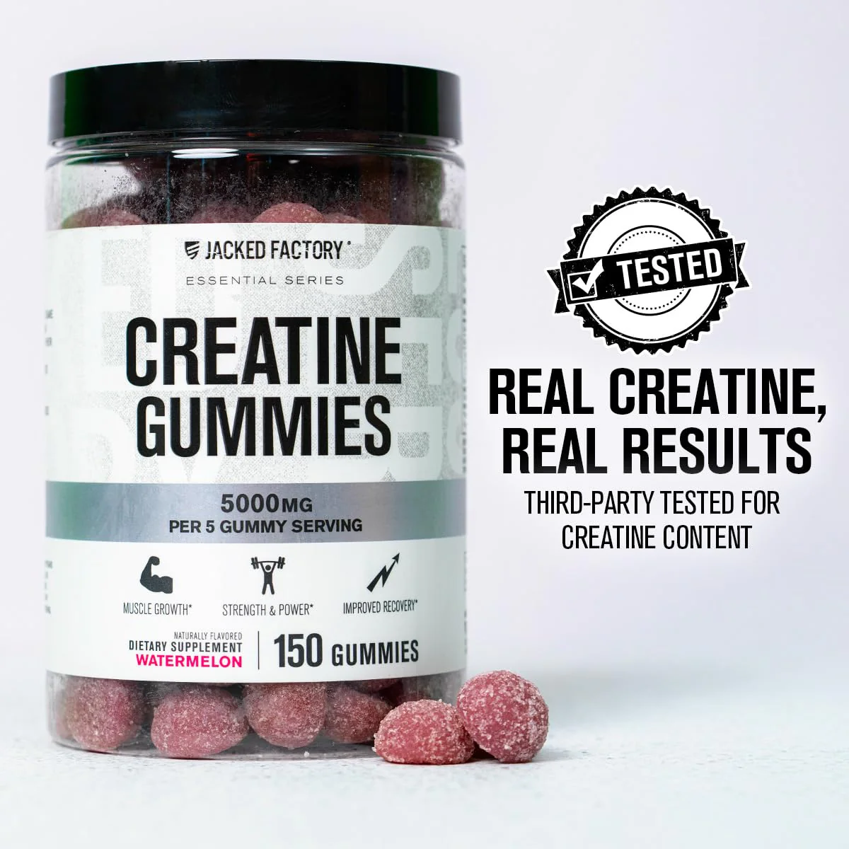 Jacked Factory Creatine Monohydrate Gummies 5g Daily Dose – 150 Watermelon Gummies | Vegan, Travel-Friendly, Third-Party Tested - Image 3