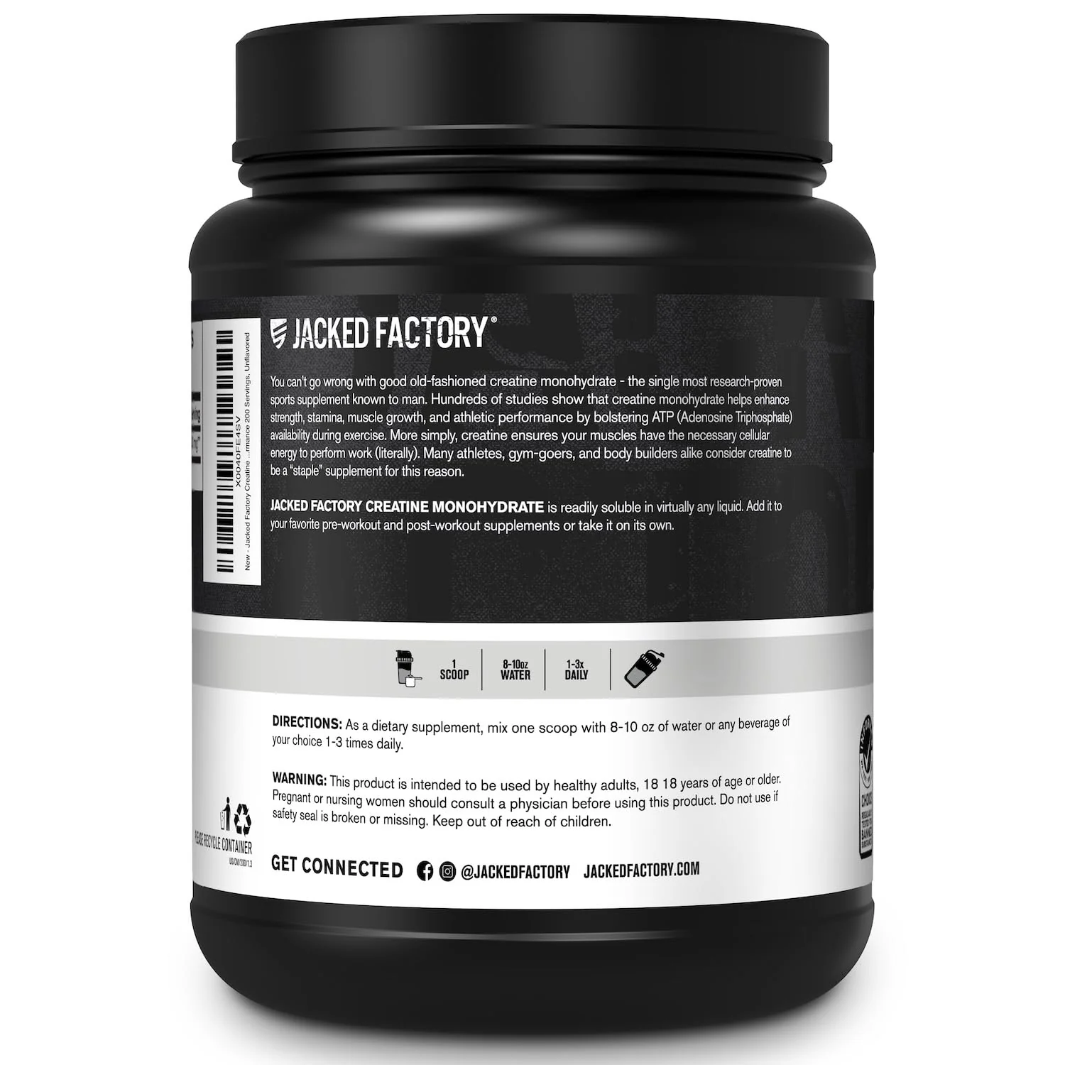 Jacked Factory Creatine Monohydrate Powder 1000g - 200 Servings, Unflavored, Vegan, Third-Party Tested - Image 8
