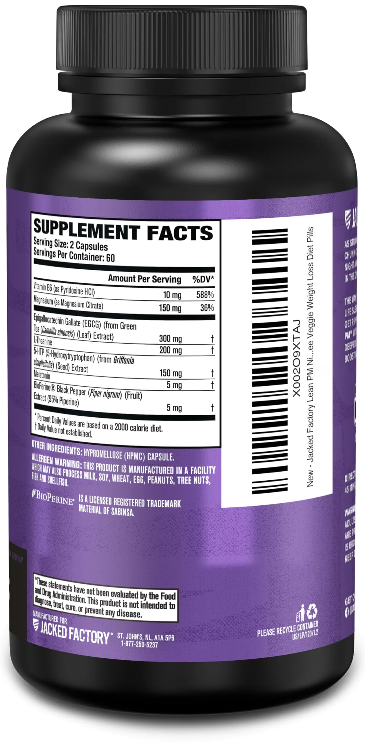 Jacked Factory Lean PM: Nighttime Fat Burner & Sleep Aid (120 Veggie Pills) - Image 17