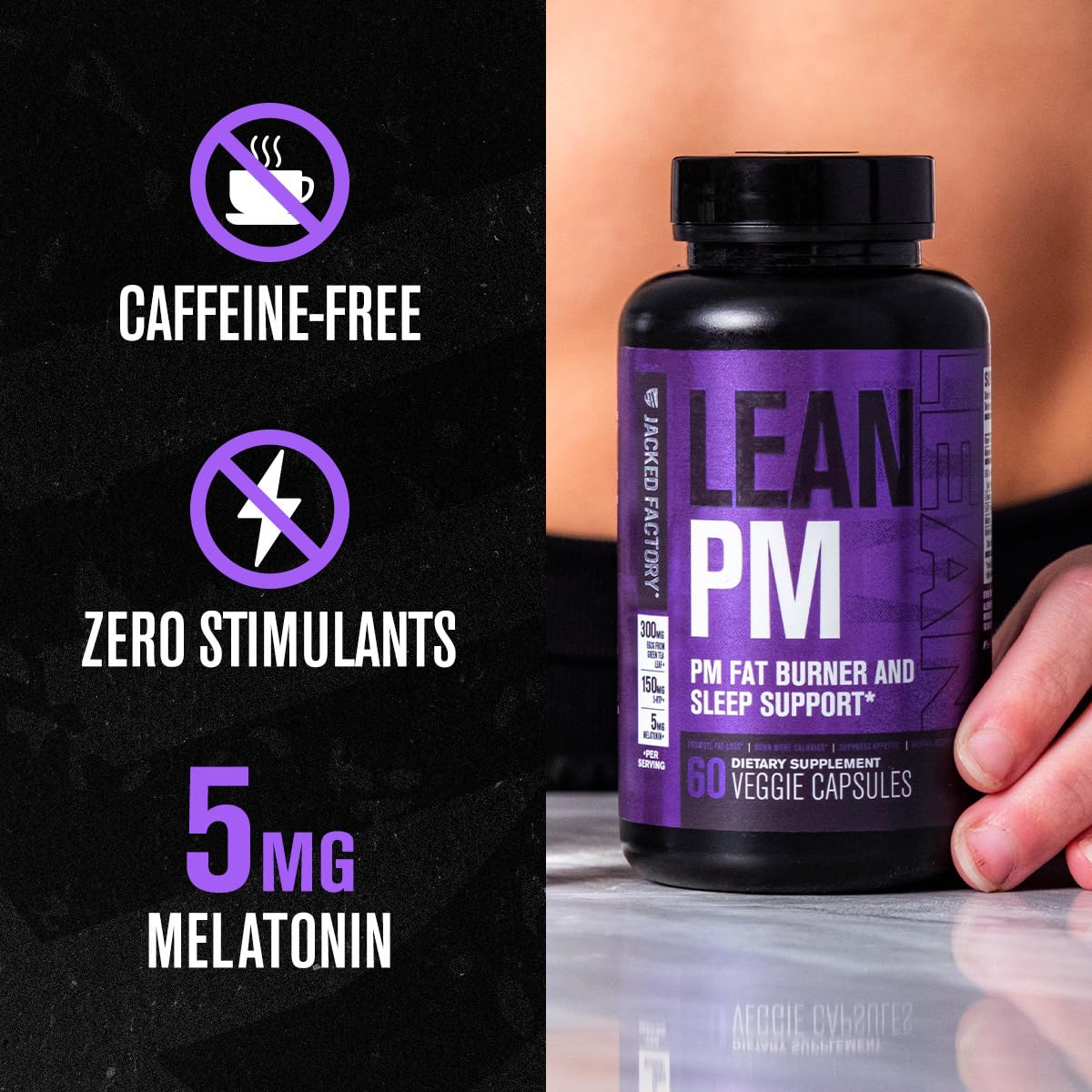 Jacked Factory Lean PM: Nighttime Fat Burner & Sleep Aid (120 Veggie Pills) - Image 3