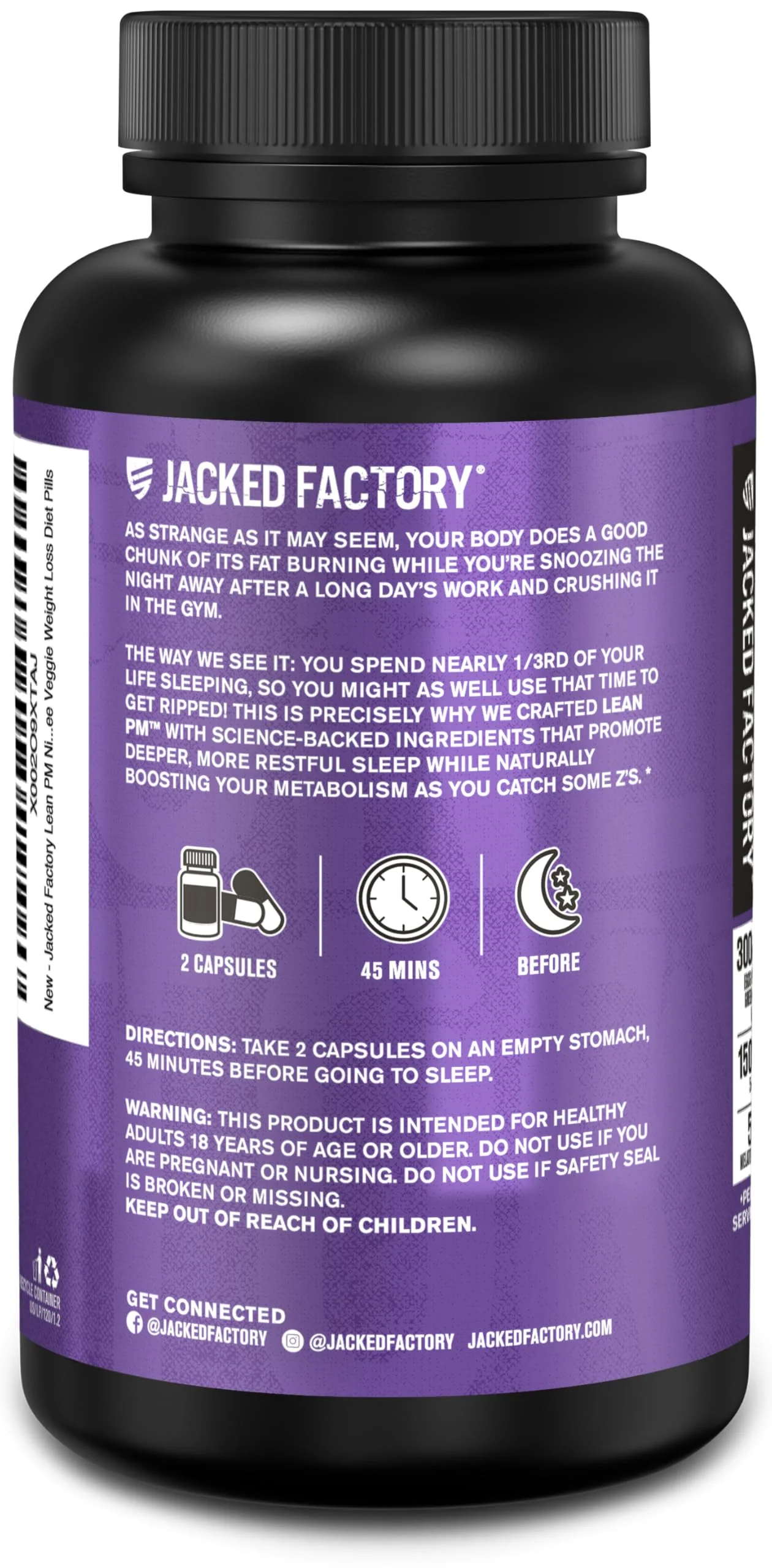 Jacked Factory Lean PM: Nighttime Fat Burner & Sleep Aid (120 Veggie Pills) - Image 9