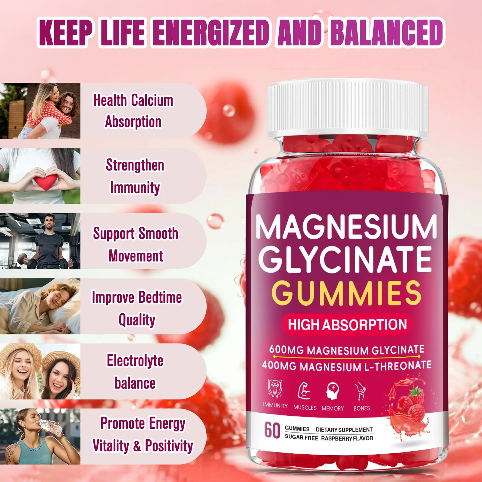 JAENFW Magnesium Glycinate Gummies 600mg – High Absorption, Raspberry, Sugar Free (60 ct) - Image 11