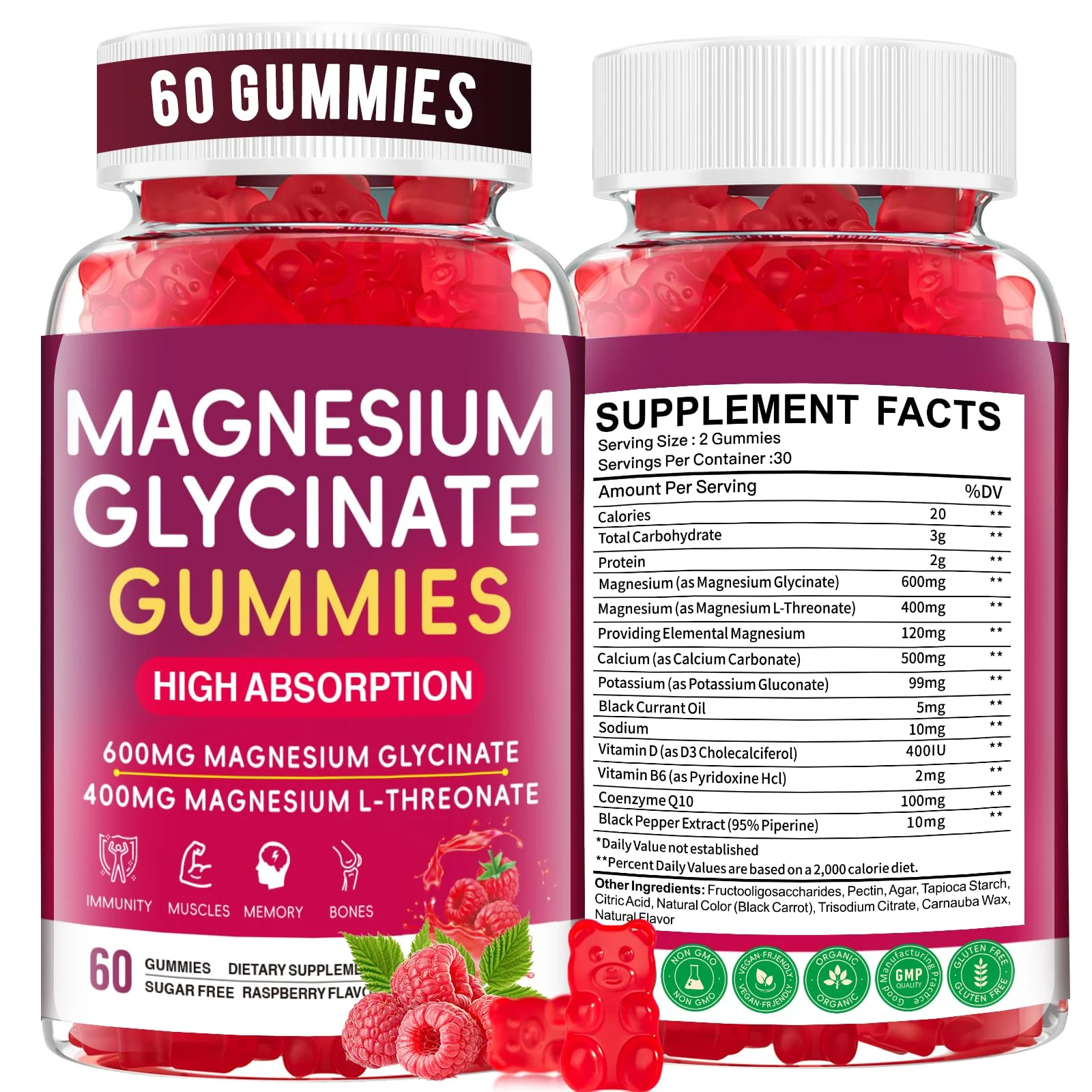 JAENFW Magnesium Glycinate Gummies 600mg – High Absorption, Raspberry, Sugar Free (60 ct) - Image 9