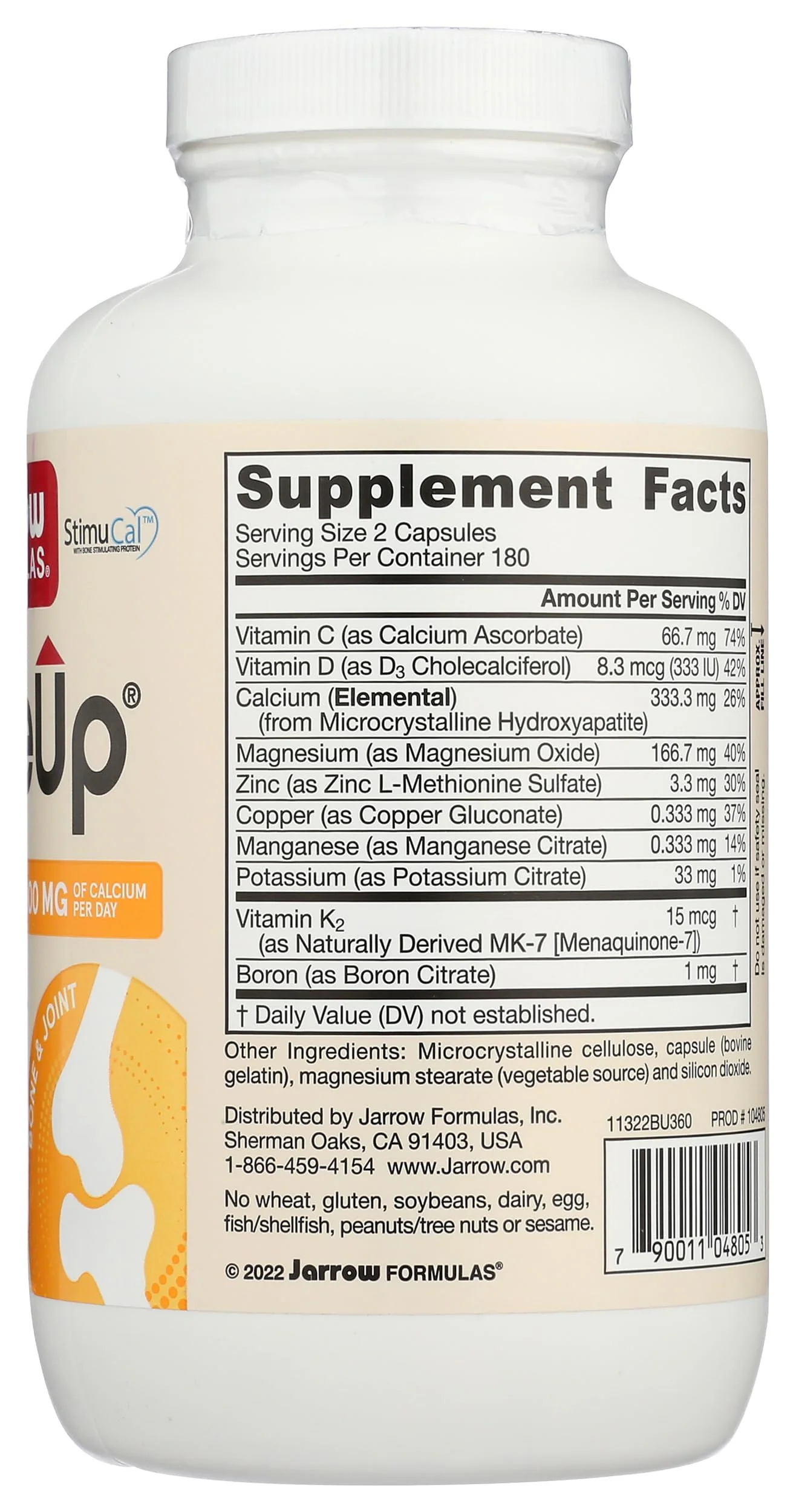Jarrow Formulas BoneUp – Bone Health Micronutrient Formula (360 Capsules, 180 Servings) with D3, K2 MK-7 & Calcium - Image 5