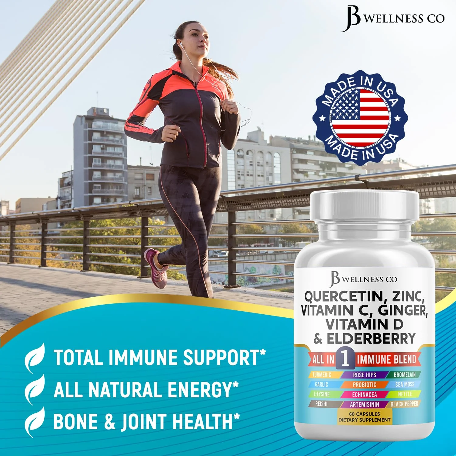 JB Wellness Co Immune Support: Quercetin, Zinc, Vitamin C & D + Bromelain (180 Count) - Image 5