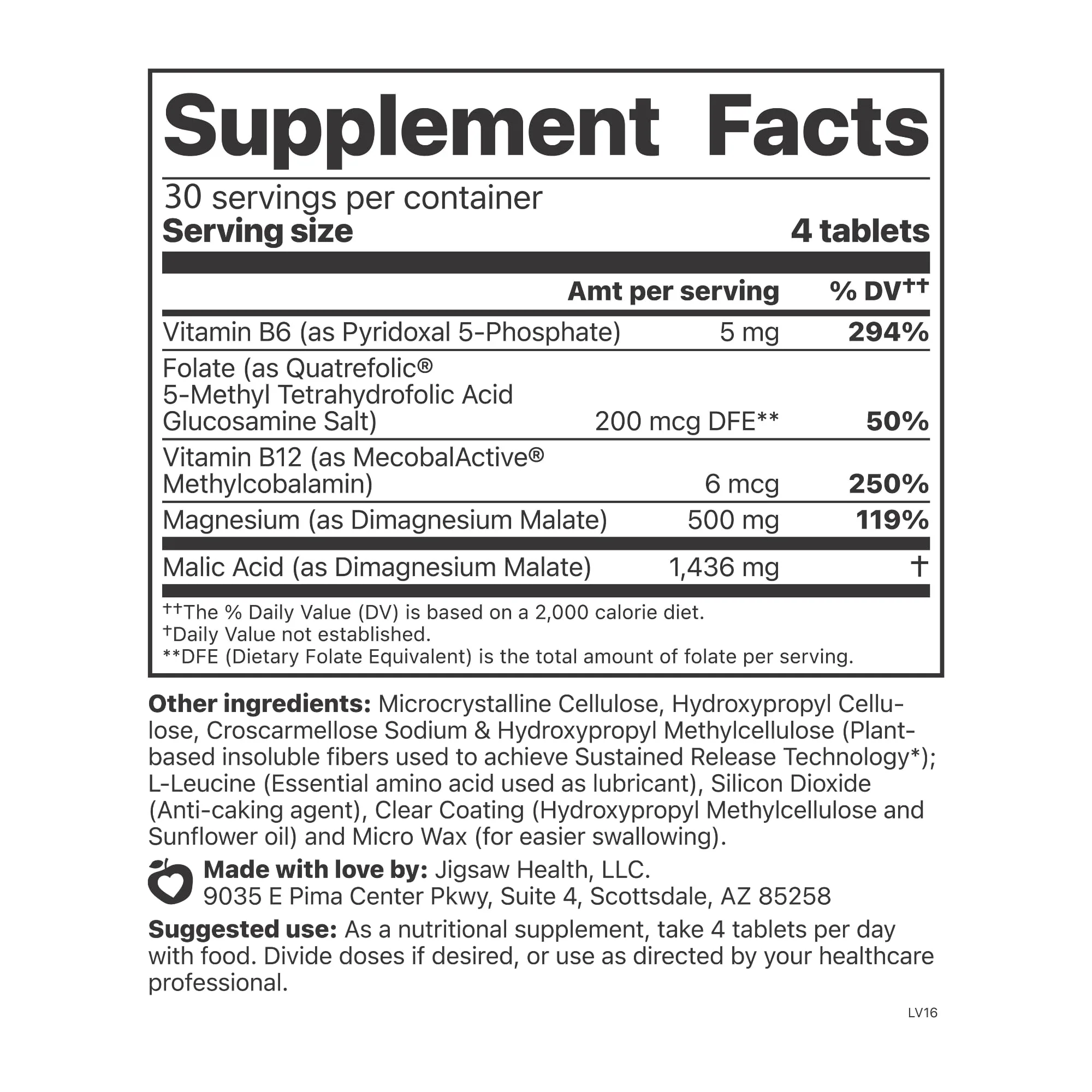 Jigsaw Health MagSRT Magnesium Supplement – Vitamin B6, Folate & B12 | 120 Tablets | 30 Servings - Image 2