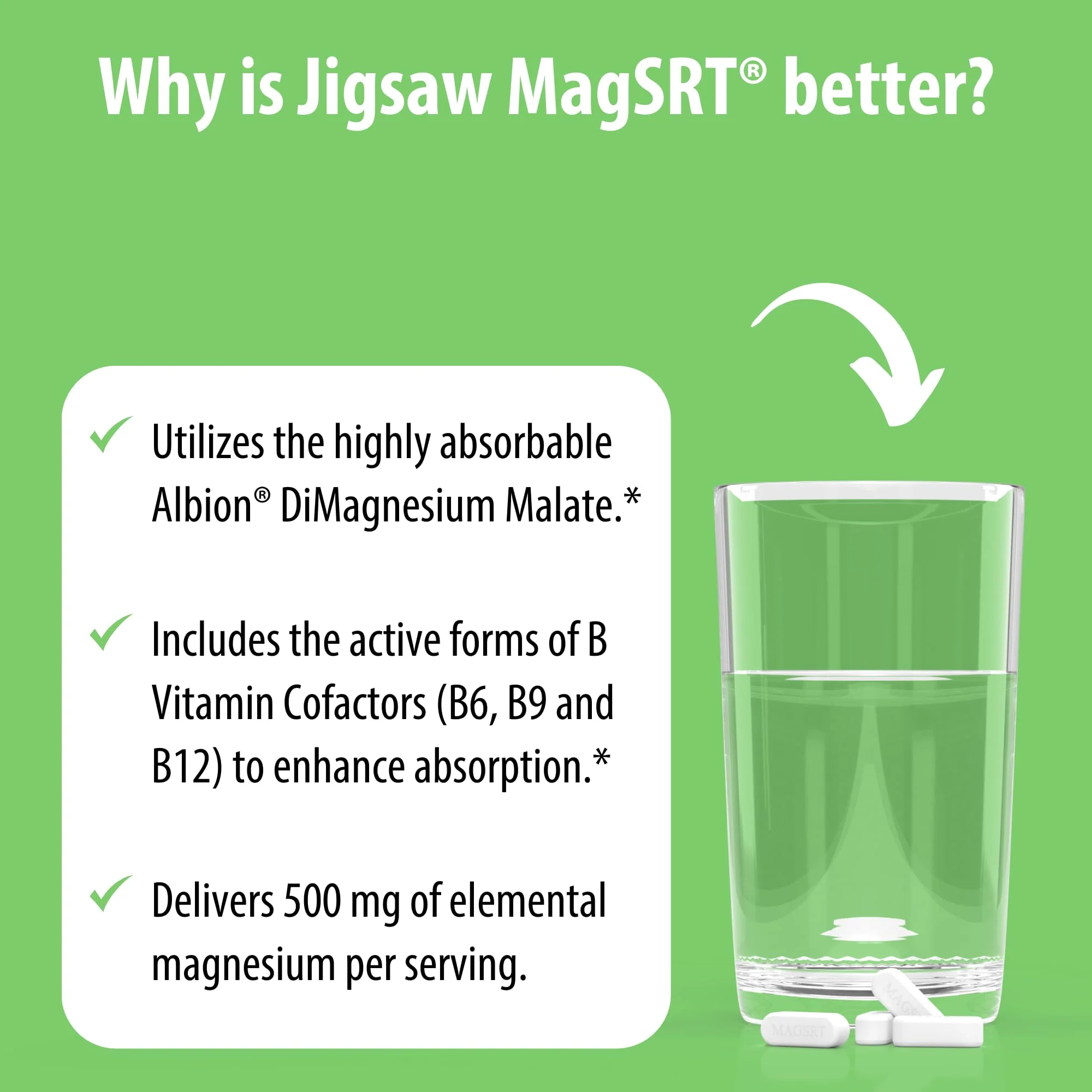 Jigsaw Health MagSRT Magnesium Supplement – Vitamin B6, Folate & B12 | 120 Tablets | 30 Servings - Image 5
