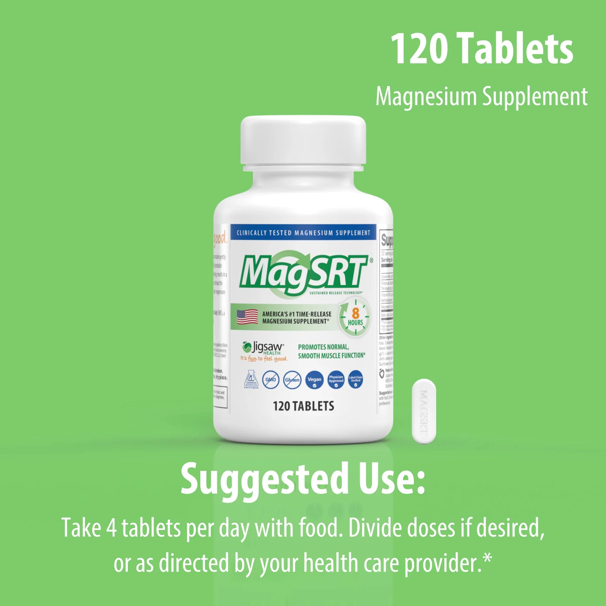 Jigsaw Health MagSRT Magnesium Supplement – Vitamin B6, Folate & B12 | 120 Tablets | 30 Servings - Image 7