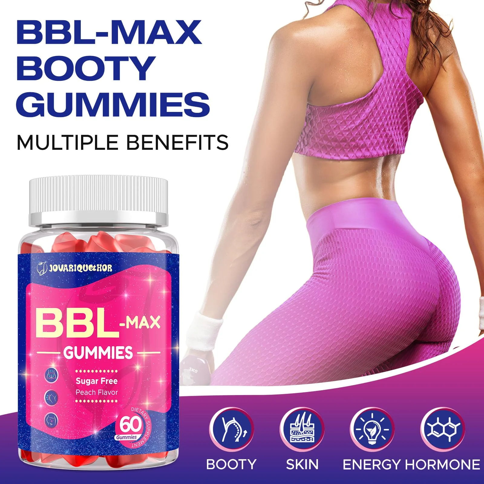 Jovariquethor Booty Gummies for Women – Peach Flavor, Multivitamin & Herbal Blend (120 Count) - Image 2