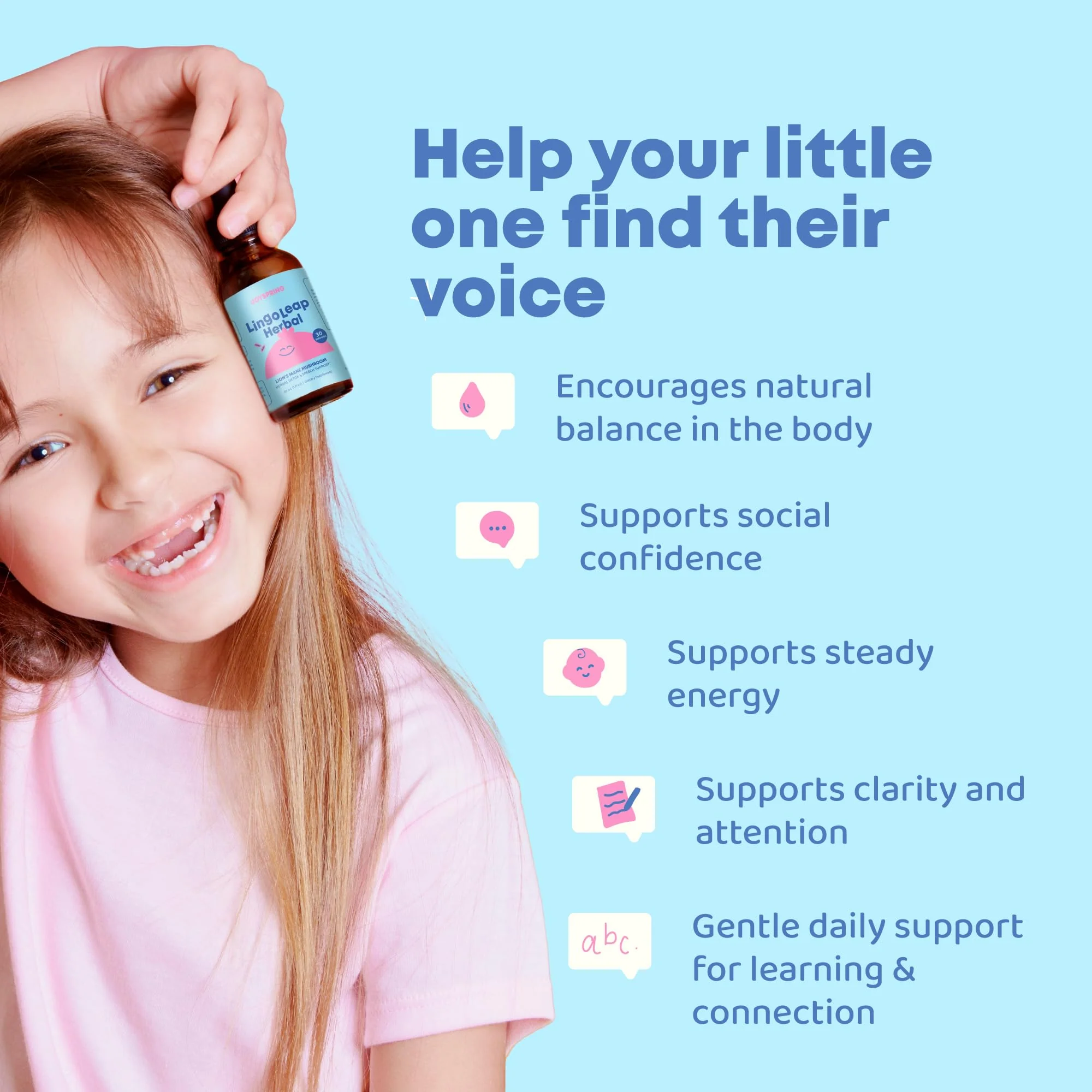 JoySpring Lions Mane for Kids | Speech Delay Supplement for Kids & Toddlers | Lion’s Mane Mushroom, Gotu Kola & Ashwagandha for Speech Therapy & Cognitive Support – Easy-Take Liquid | LingoLeap Herbal - Image 2