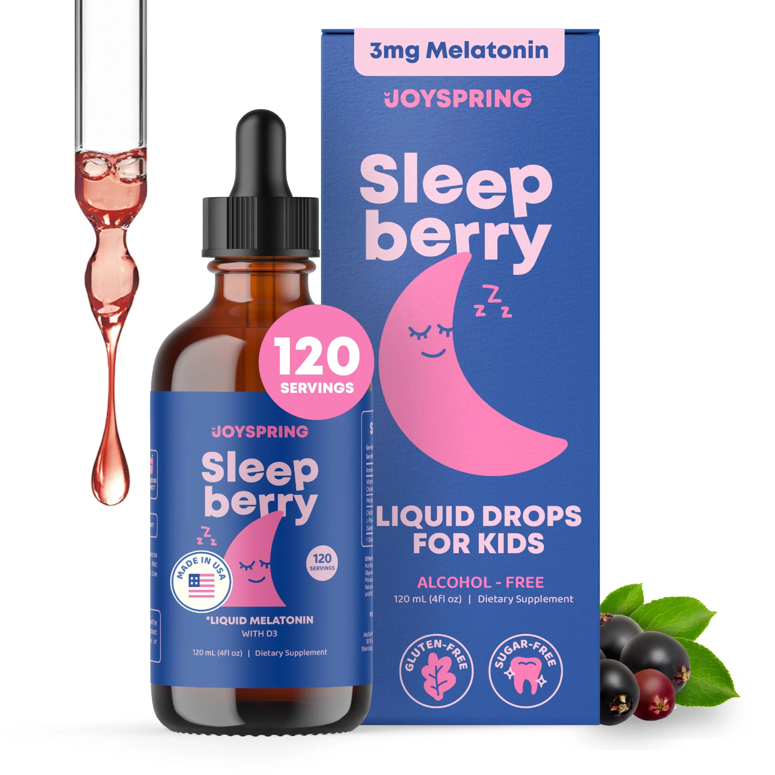 JoySpring SleepBerry Kids Melatonin Liquid — 3mg with D3 & Elderberry, Sugar-Free, 4 fl oz - Image 10