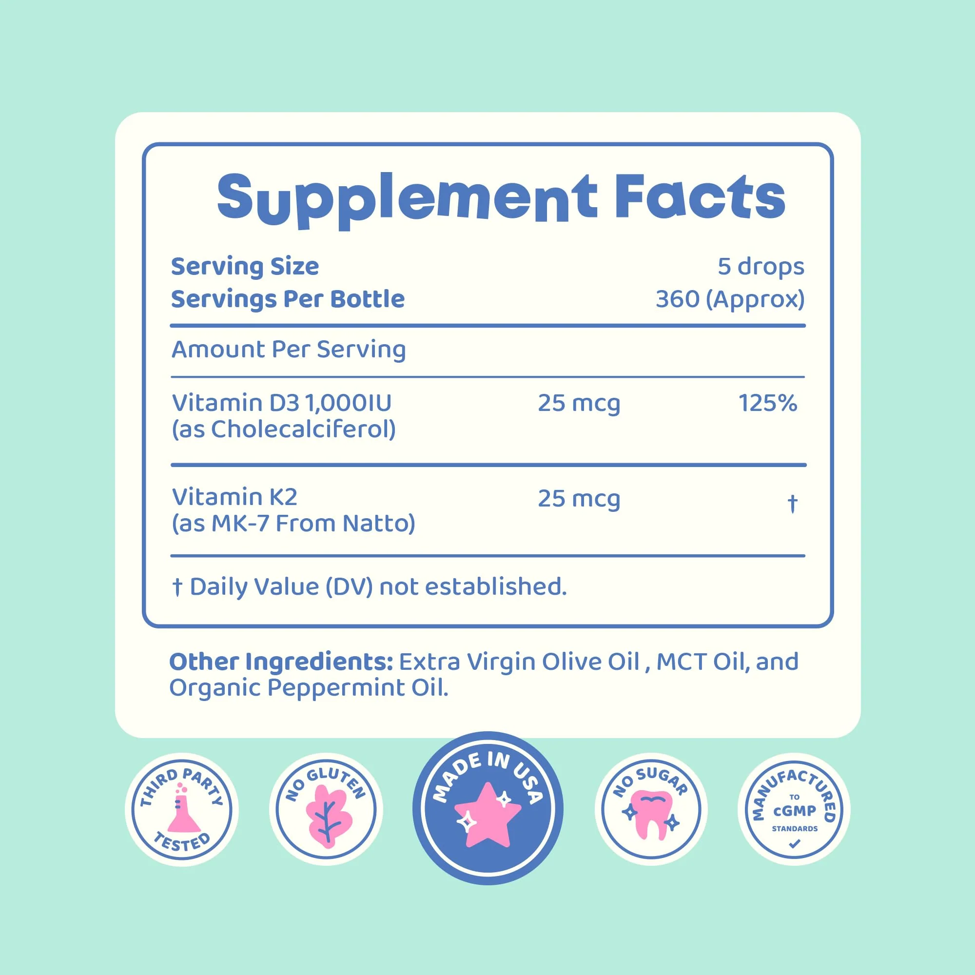 JoySpring Vitamin D3 Kids Drops with K2 – Liquid Vitamin D for Calcium Absorption & Joint Health | 360 Servings (2 oz) | Ages 3-18 - Image 7