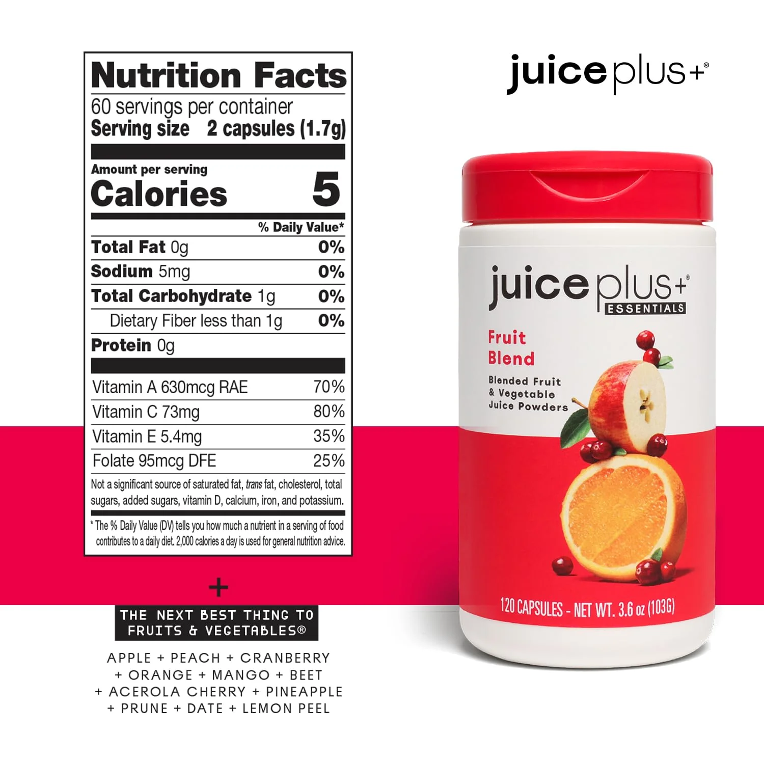 Juice Plus+ Fruit & Vegetable Blend: 20 Fruits & Veggies, 2 Bottles, 60 Fruit Servings & 60 Veg Servings - Image 2