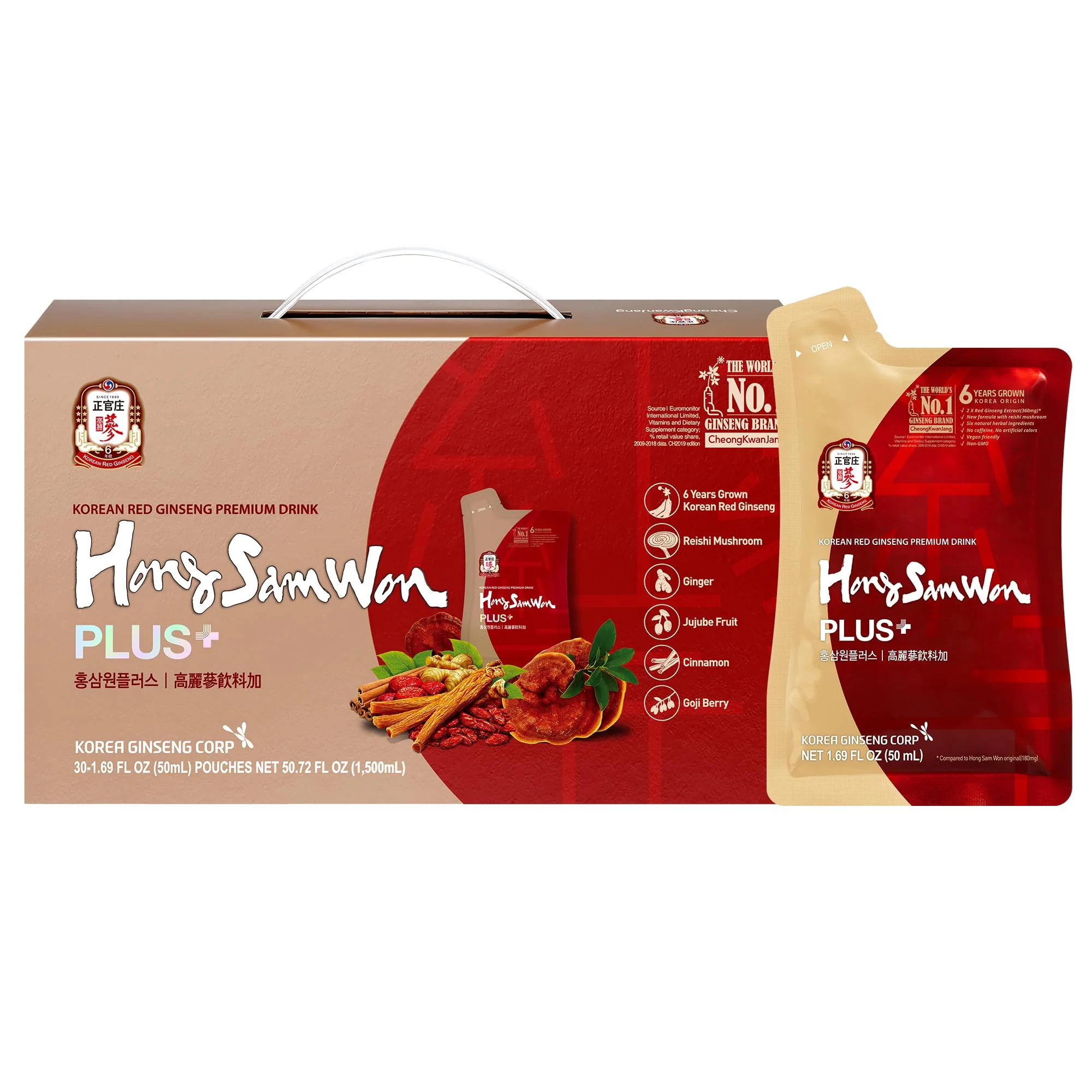 JUNG KWAN JANG Hong Sam Won Korean Red Ginseng Drink – 30 Pouches (Vegan) - Image 8