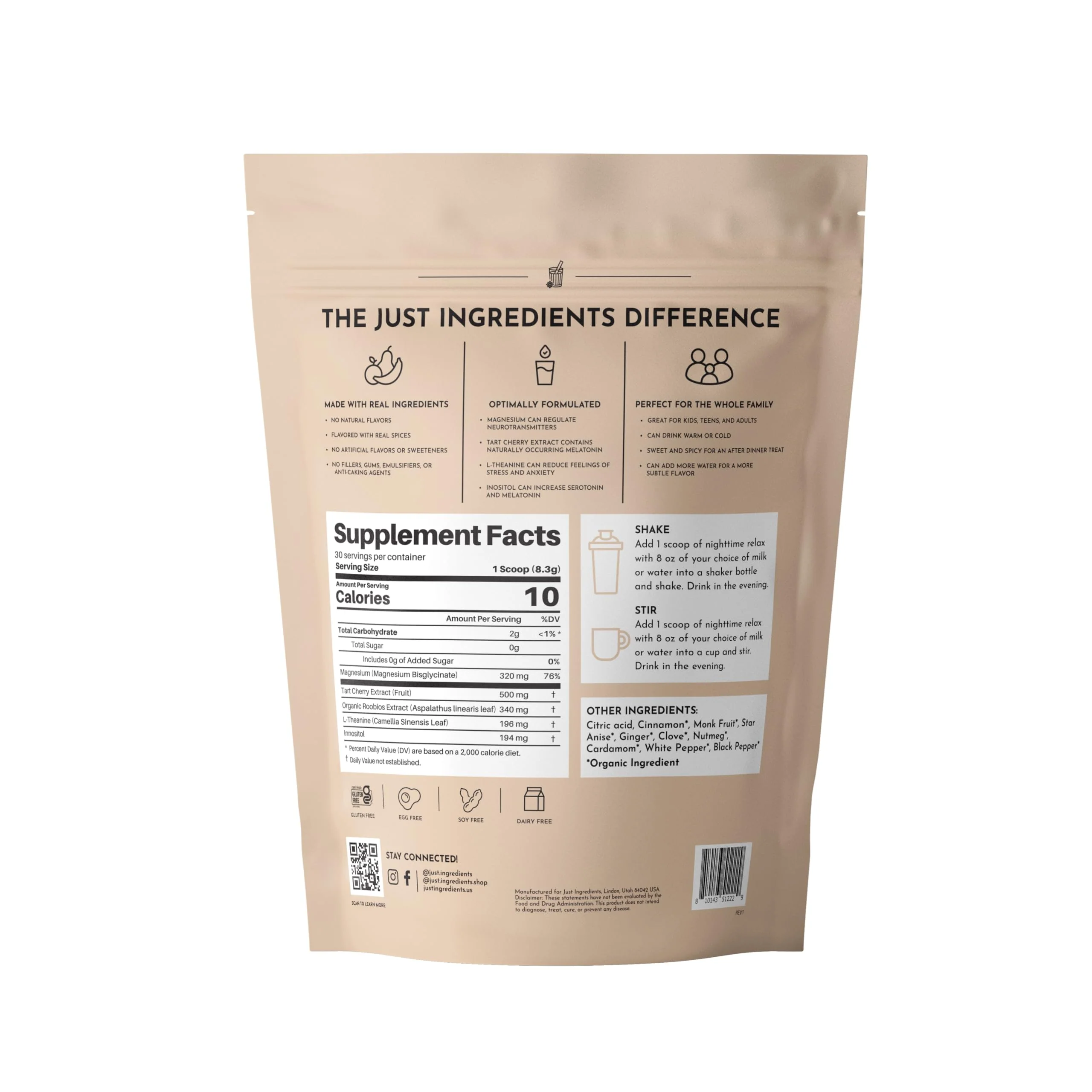 JUST INGREDIENTS Chai Nighttime Relax Drink Mix – 30 Servings | No Sugar Added | Magnesium, L-Theanine, Chamomile & Tart Cherry - Image 4