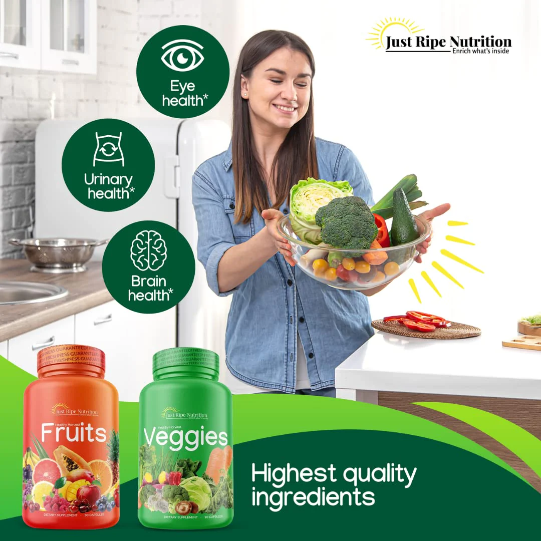 Just Ripe Nutrition Fruits and Veggies Supplement – 90 Fruit and 90 Vegetable Capsules (4 Pack) | Whole Food Superfood - Image 6