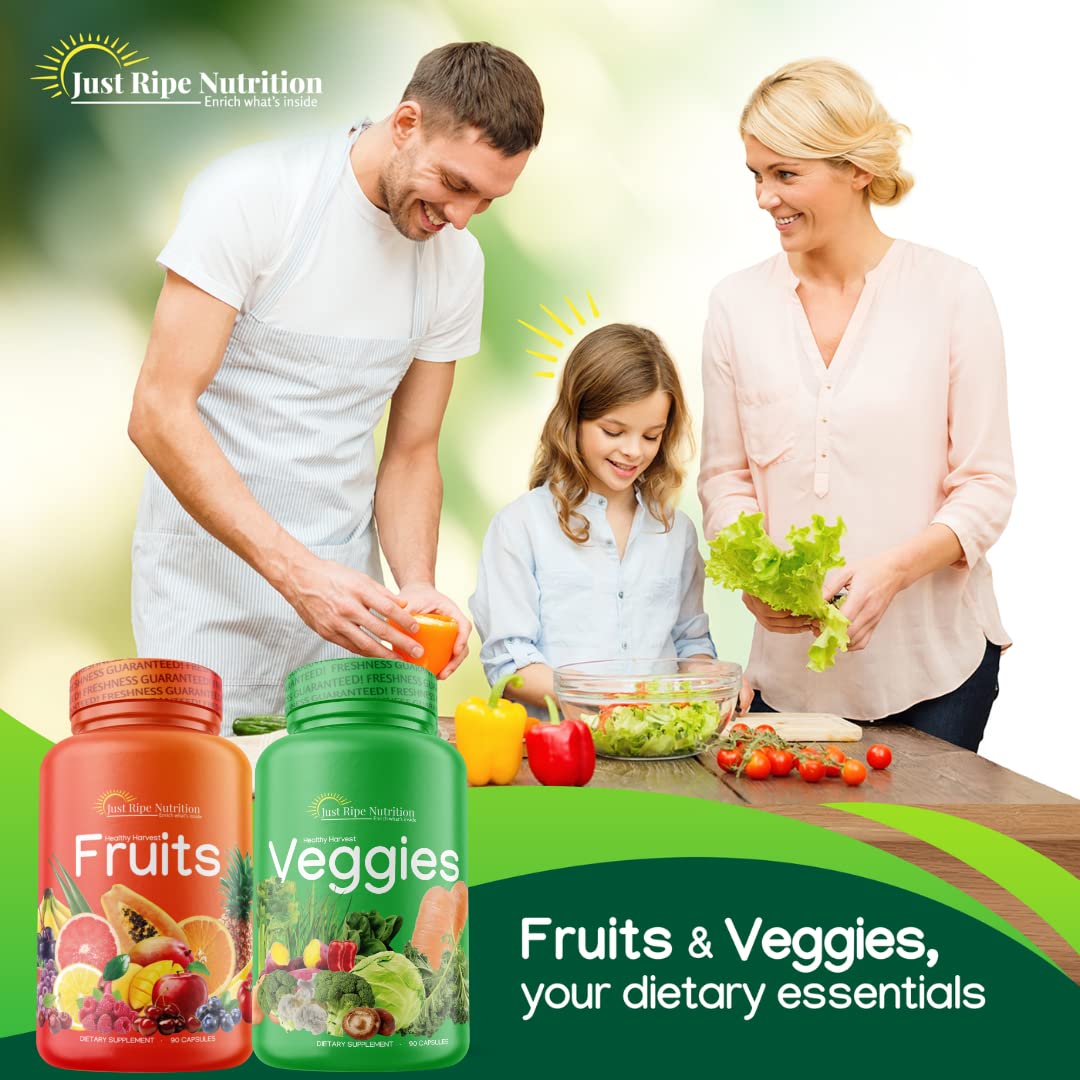 Just Ripe Nutrition Fruits & Veggies Supplement - 2 Pack (90 Fruit + 90 Vegetable Capsules) | Whole Food Superfood - Image 3