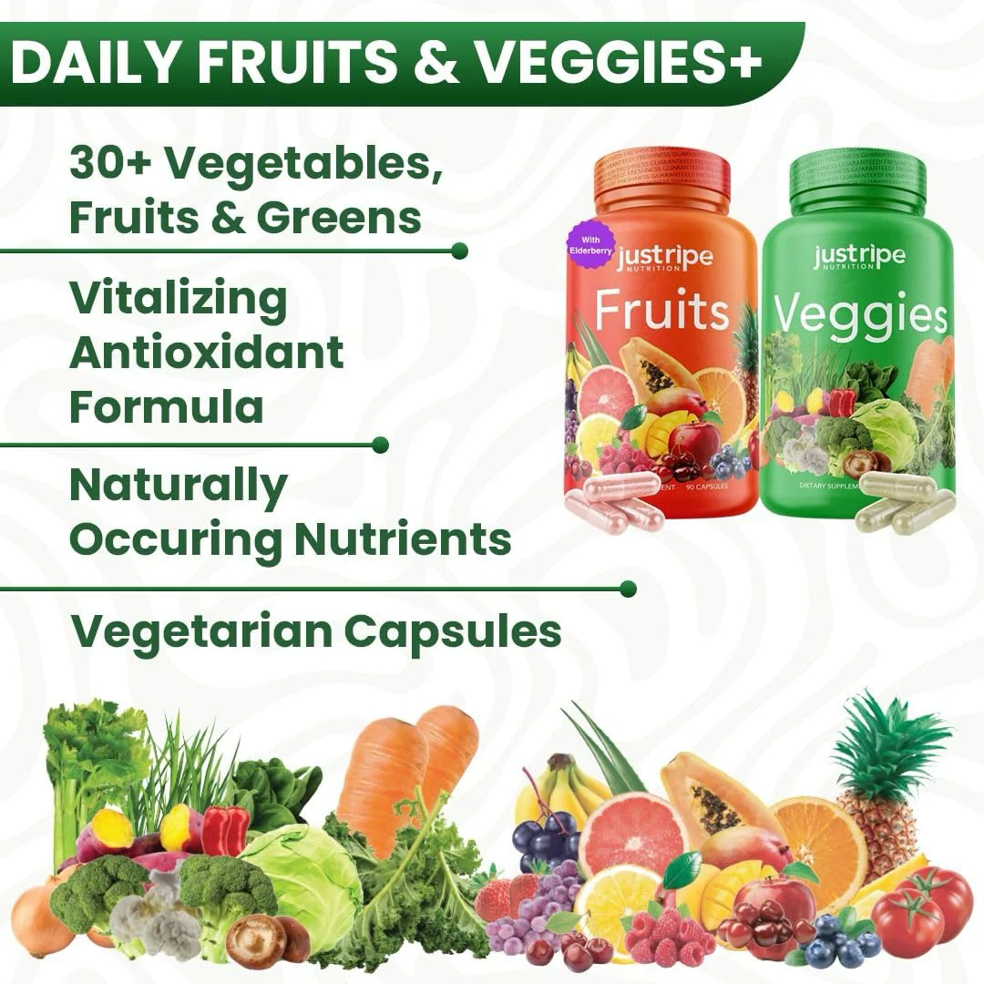 Just Ripe Nutrition Fruits & Veggies Supplement - 2 Pack (90 Fruit + 90 Vegetable Capsules) | Whole Food Superfood - Image 4