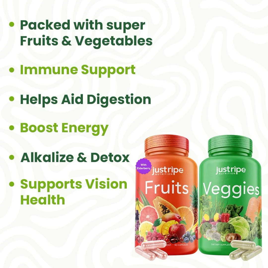Just Ripe Nutrition Fruits & Veggies Supplement - 2 Pack (90 Fruit + 90 Vegetable Capsules) | Whole Food Superfood - Image 5