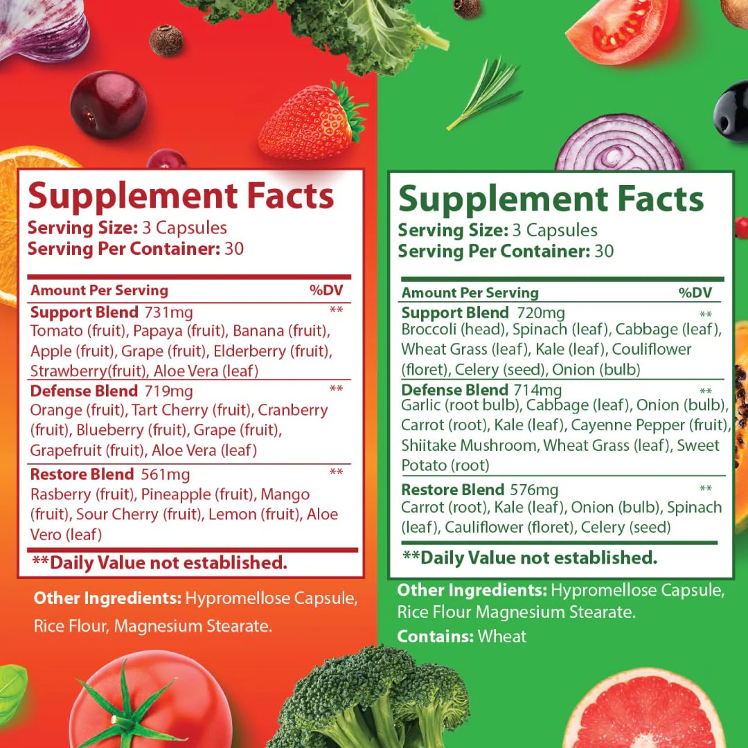Just Ripe Nutrition Fruits & Veggies Supplement - 2 Pack (90 Fruit + 90 Vegetable Capsules) | Whole Food Superfood - Image 6
