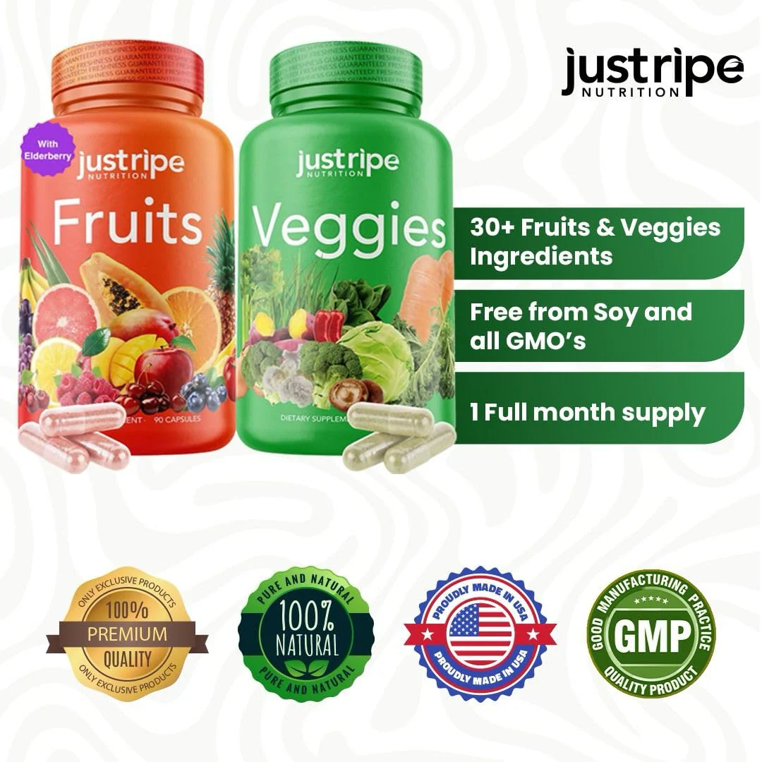 Just Ripe Nutrition Fruits & Veggies Supplement - 2 Pack (90 Fruit + 90 Vegetable Capsules) | Whole Food Superfood - Image 7
