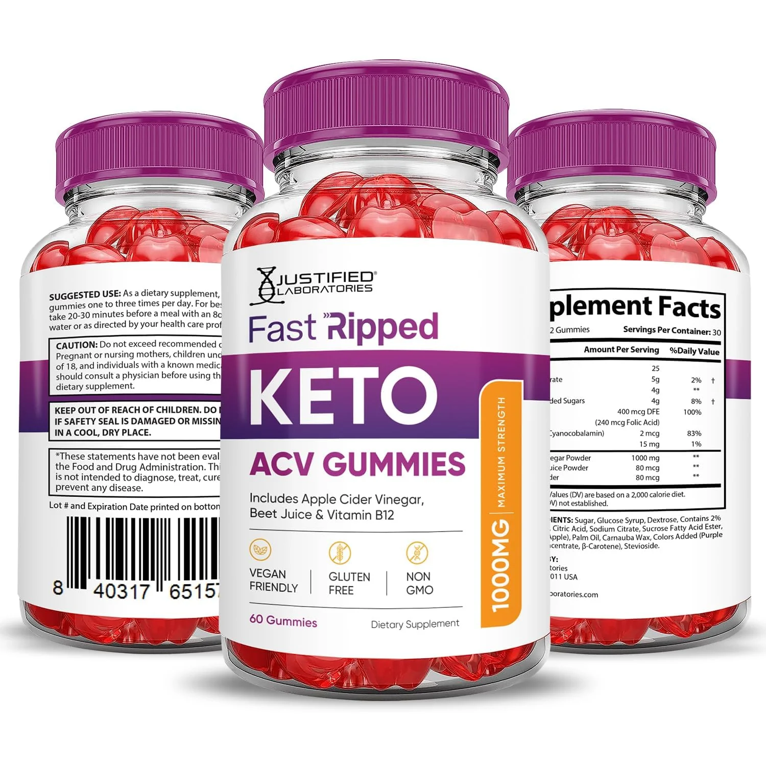 Justified Laboratories Keto Rush ACV Gummies 3 Pack – 180 Gummies, 1000mg ACV, Vegan & Non-GMO - Image 7