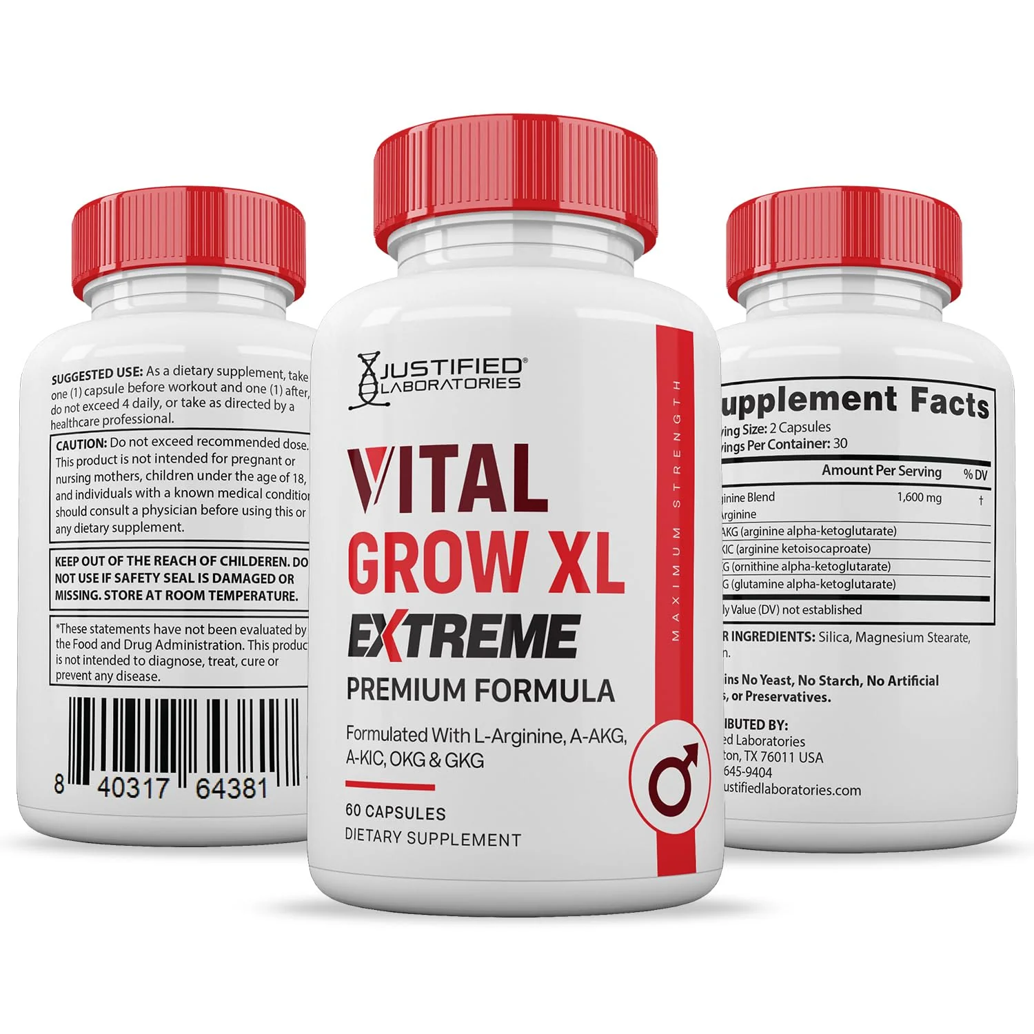 Justified Laboratories | Vital Grow XL Extreme 2 Pack – 1600MG Premium Formula for Men's Health | 120 Capsules - Image 7