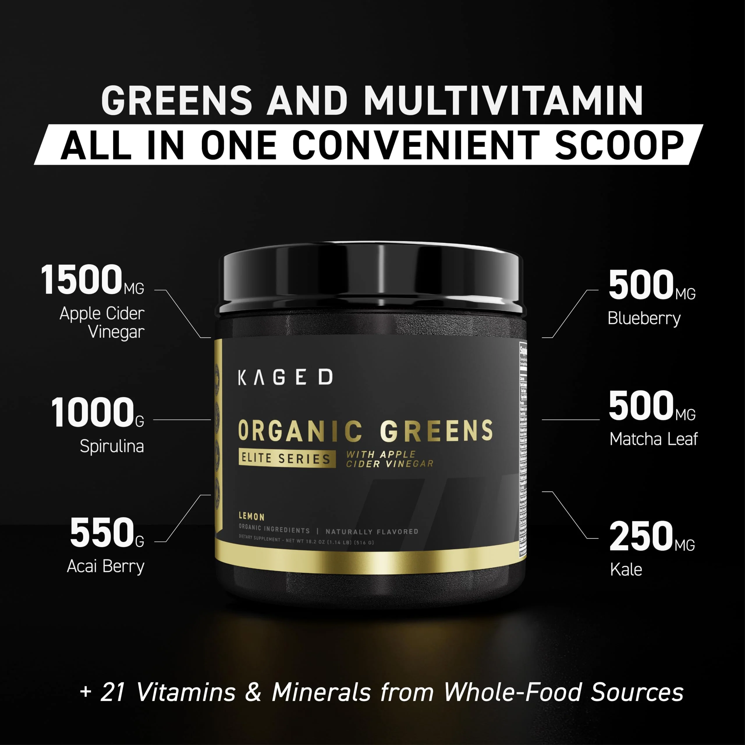 Kaged Organic Greens Elite Berry — Superfood Greens Powder with Apple Cider Vinegar, Adaptogens & Prebiotics | 30 Servings - Image 3