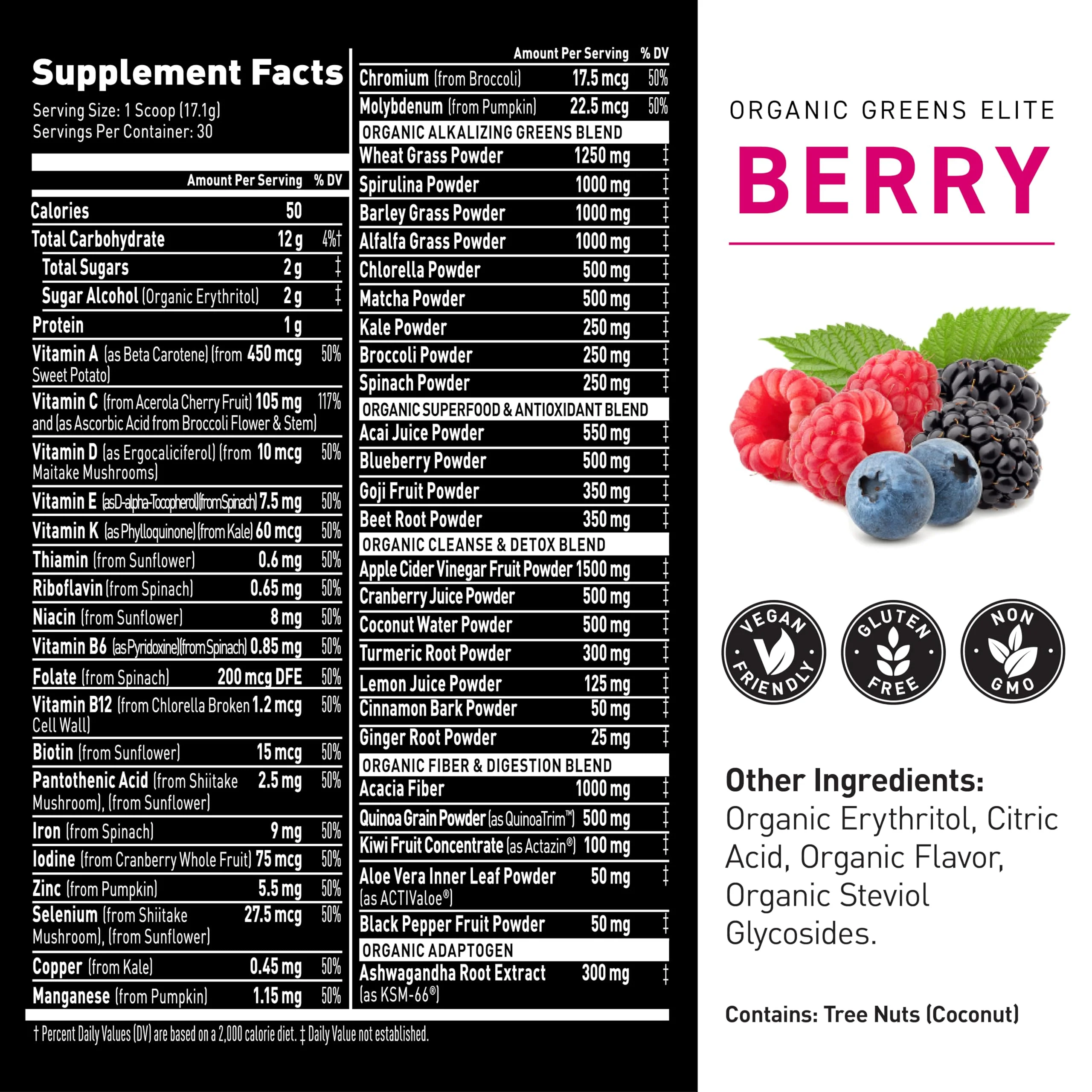 Kaged Organic Greens Elite Berry — Superfood Greens Powder with Apple Cider Vinegar, Adaptogens & Prebiotics | 30 Servings - Image 6
