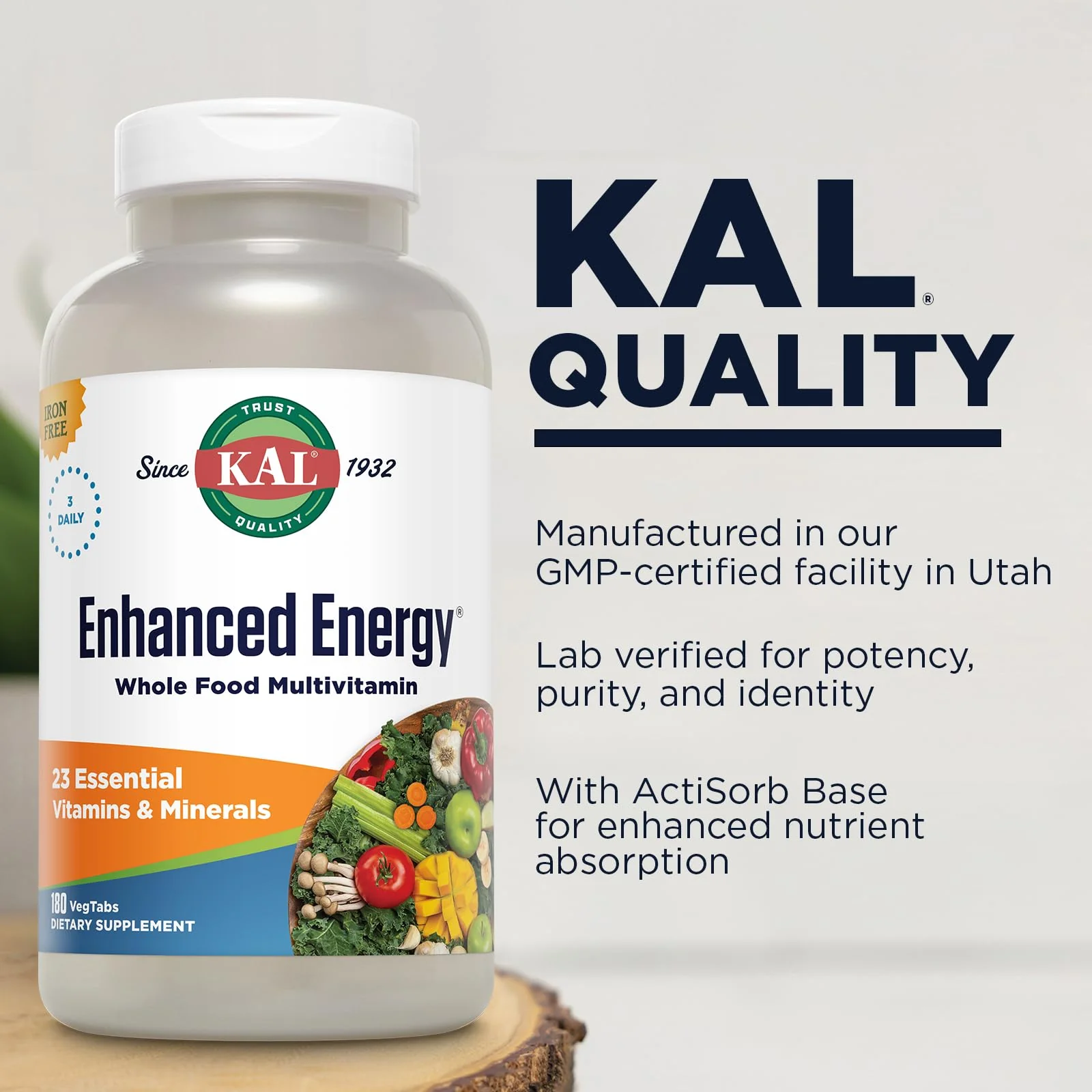 KAL® Enhanced Energy Multivitamin – Whole-Food Based Vitamins & Minerals with Antioxidants, Digestive Enzymes & Natural Carotenoids | 180 Capsules - Image 4