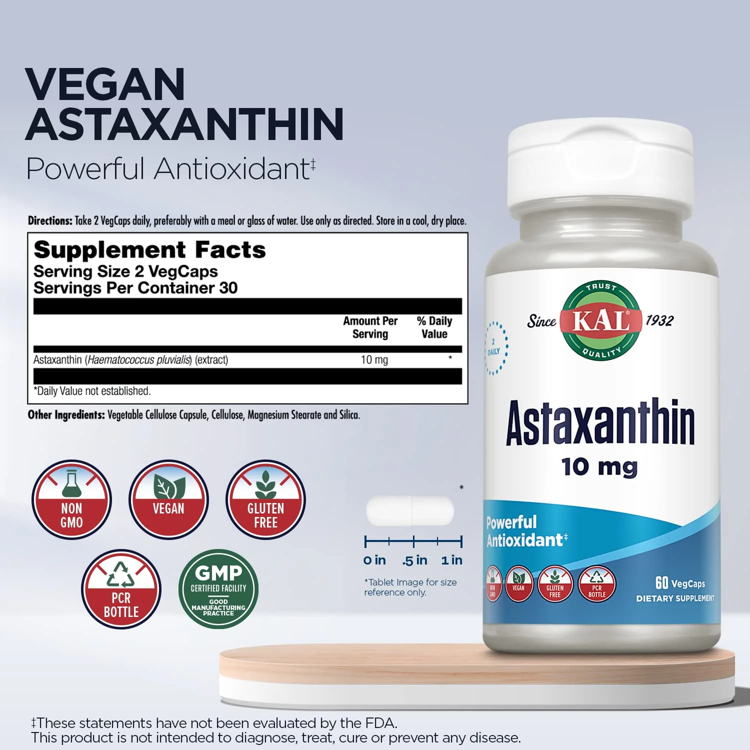 KAL Astaxanthin 10mg – Eye & Brain Health, Vegan, Non-GMO, Gluten Free - Image 3
